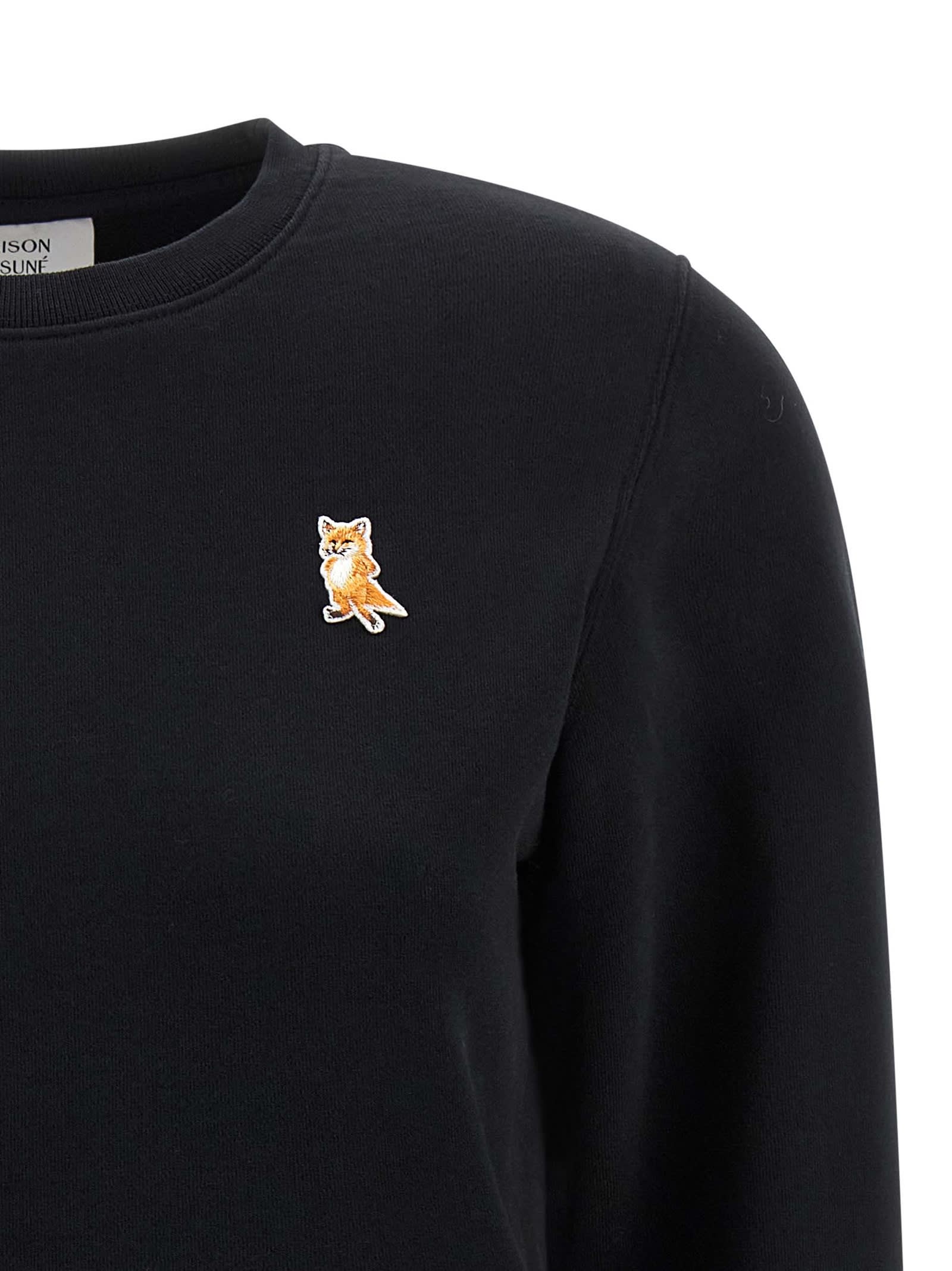Maison Kitsuné Lady Fox Cotton Crewneck Sweatshirt In Black