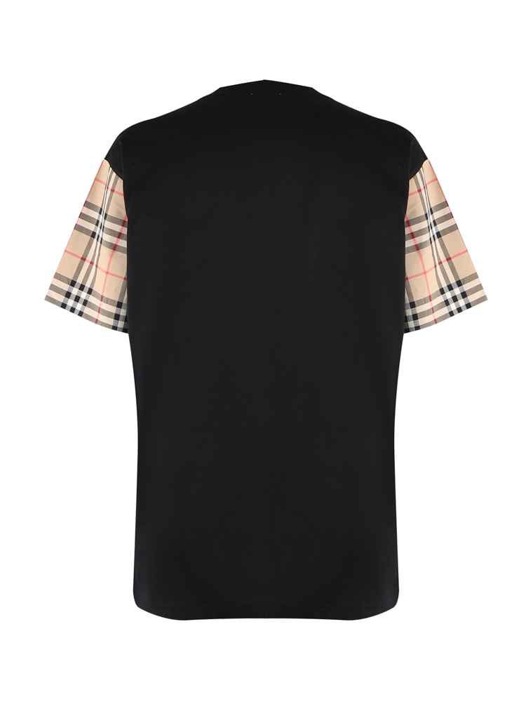 BURBERRY COTTON T-SHIRT WITH VINTAGE CHECK INSERTS 