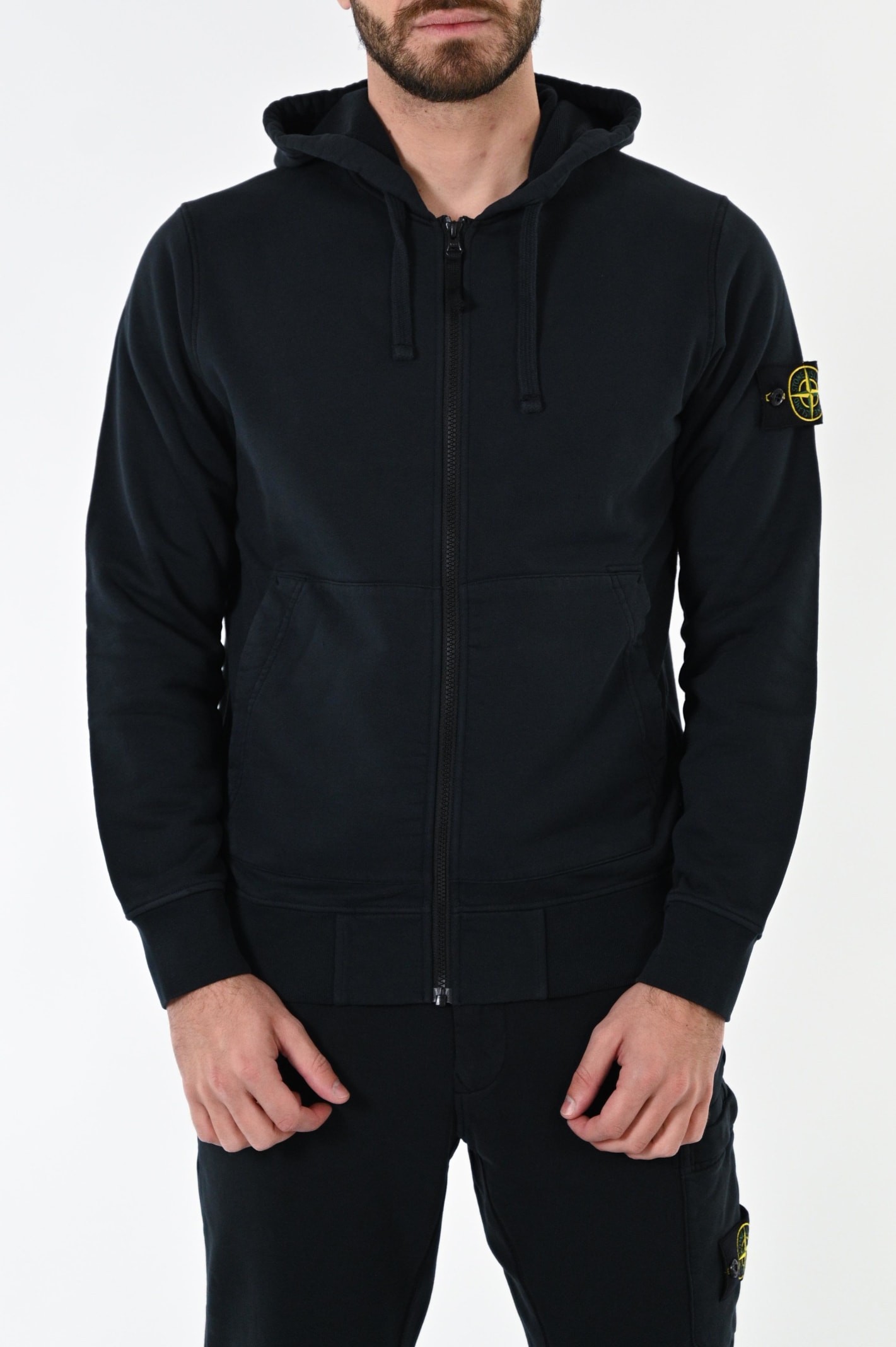 Stone Island Hooded Sweatshirt In Cotton Fleece In Navy Blue