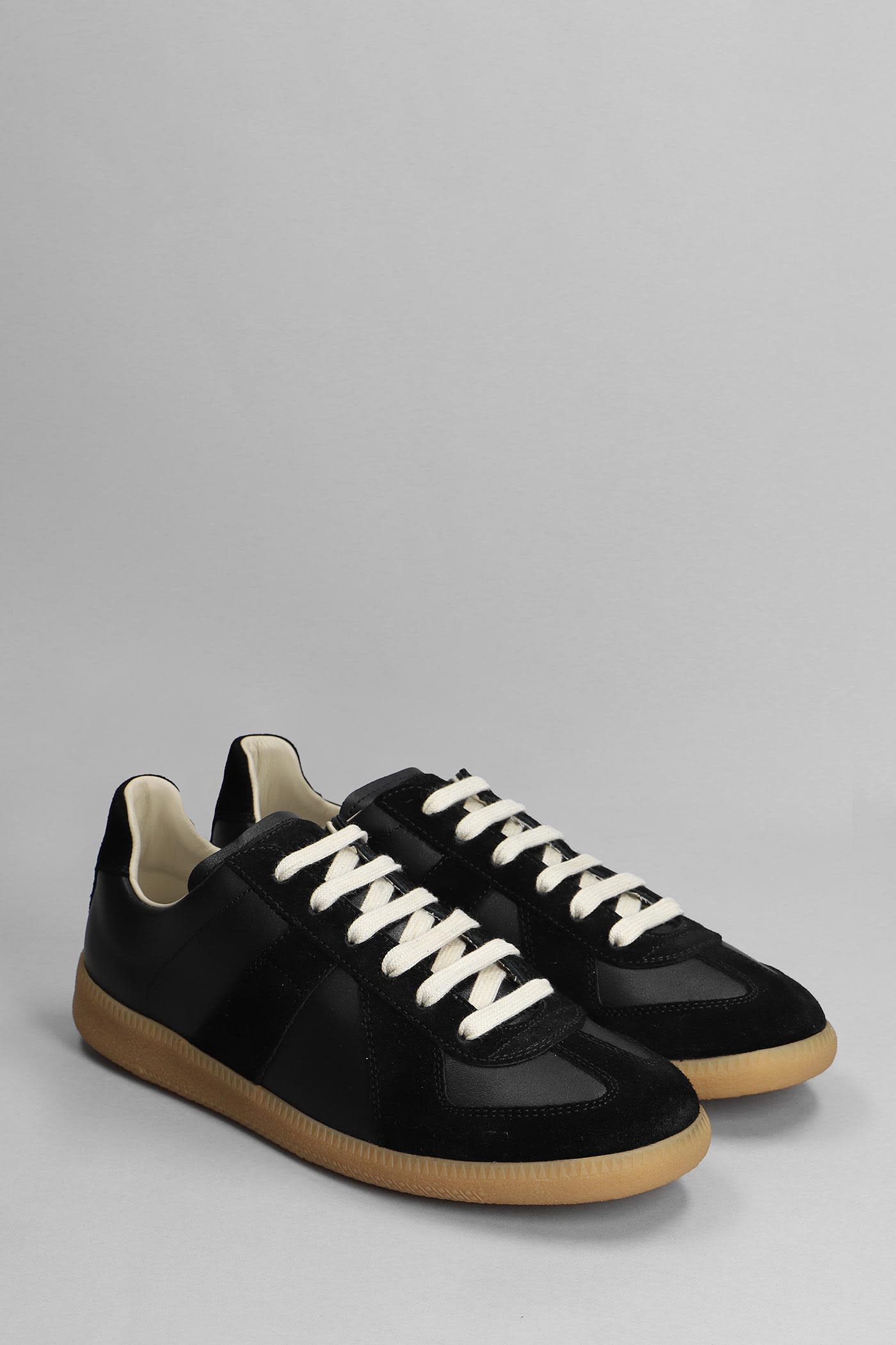 Shop Maison Margiela Sneakers In Black Suede And Leather