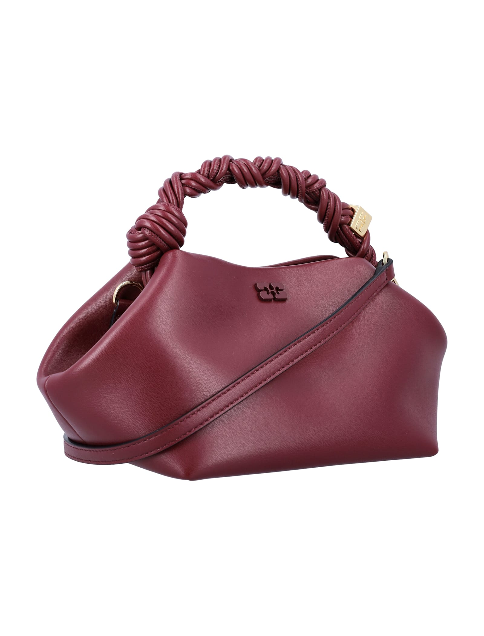 Ganni 'bou' Bordeaux Mini Handbag With Braided Handle And Removable Shoulder Strap In Burgundy