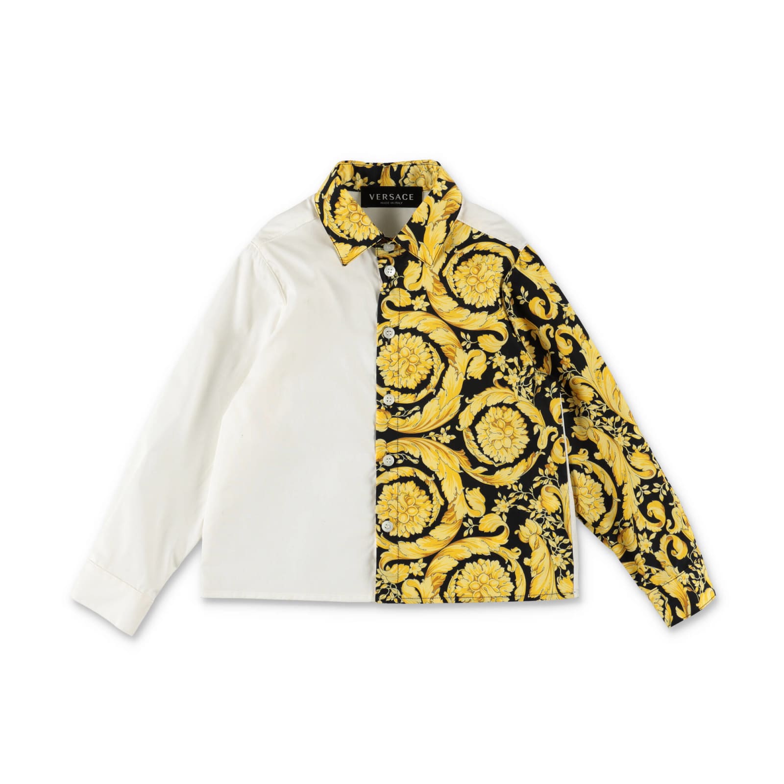 Shop Versace Camicia Con Pannelli A Contrasto In Popeline Di Cotone Baby Boy In Bianco