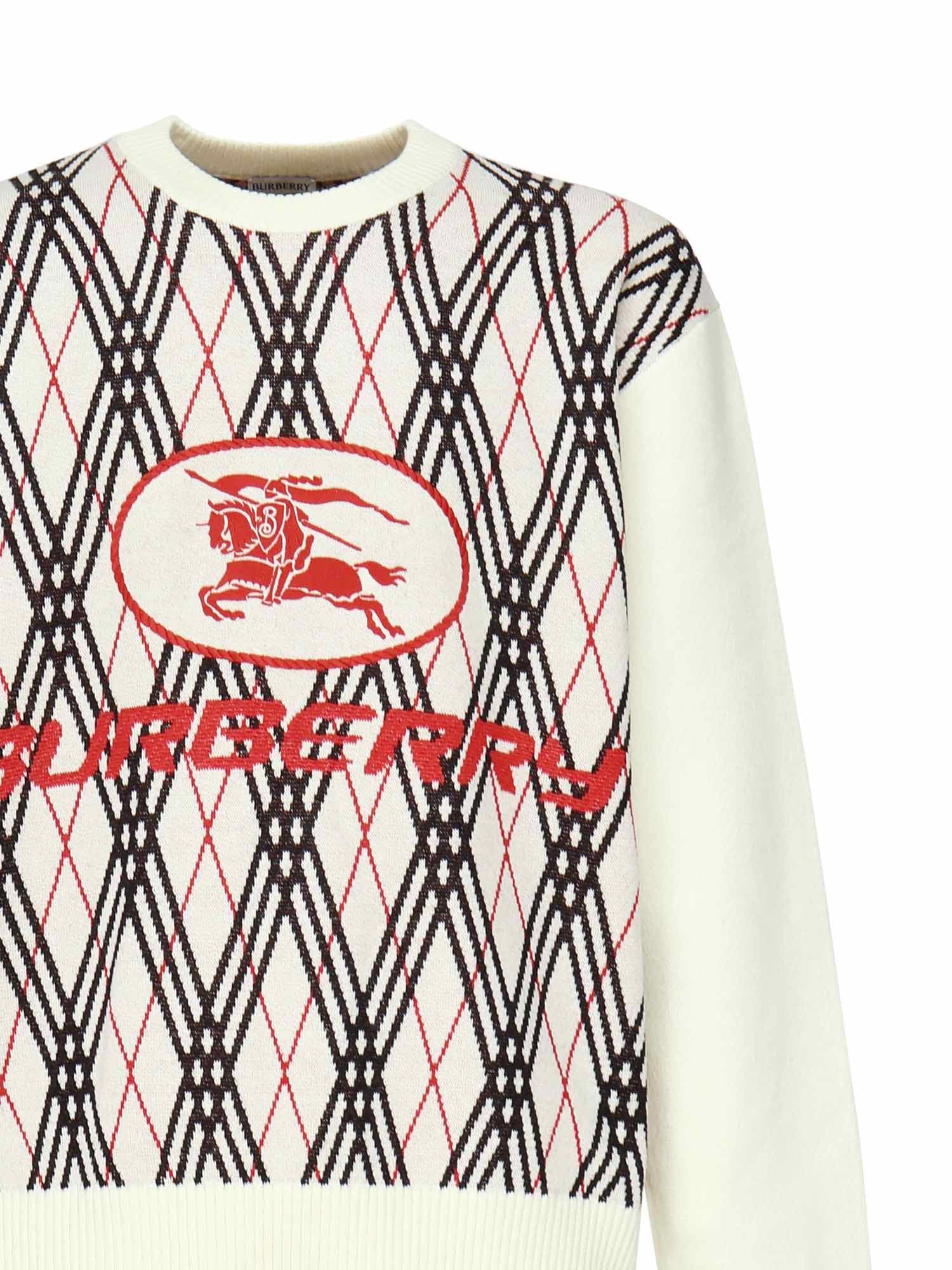 Burberry Argyle Pattern Crew Neck Sweater In White