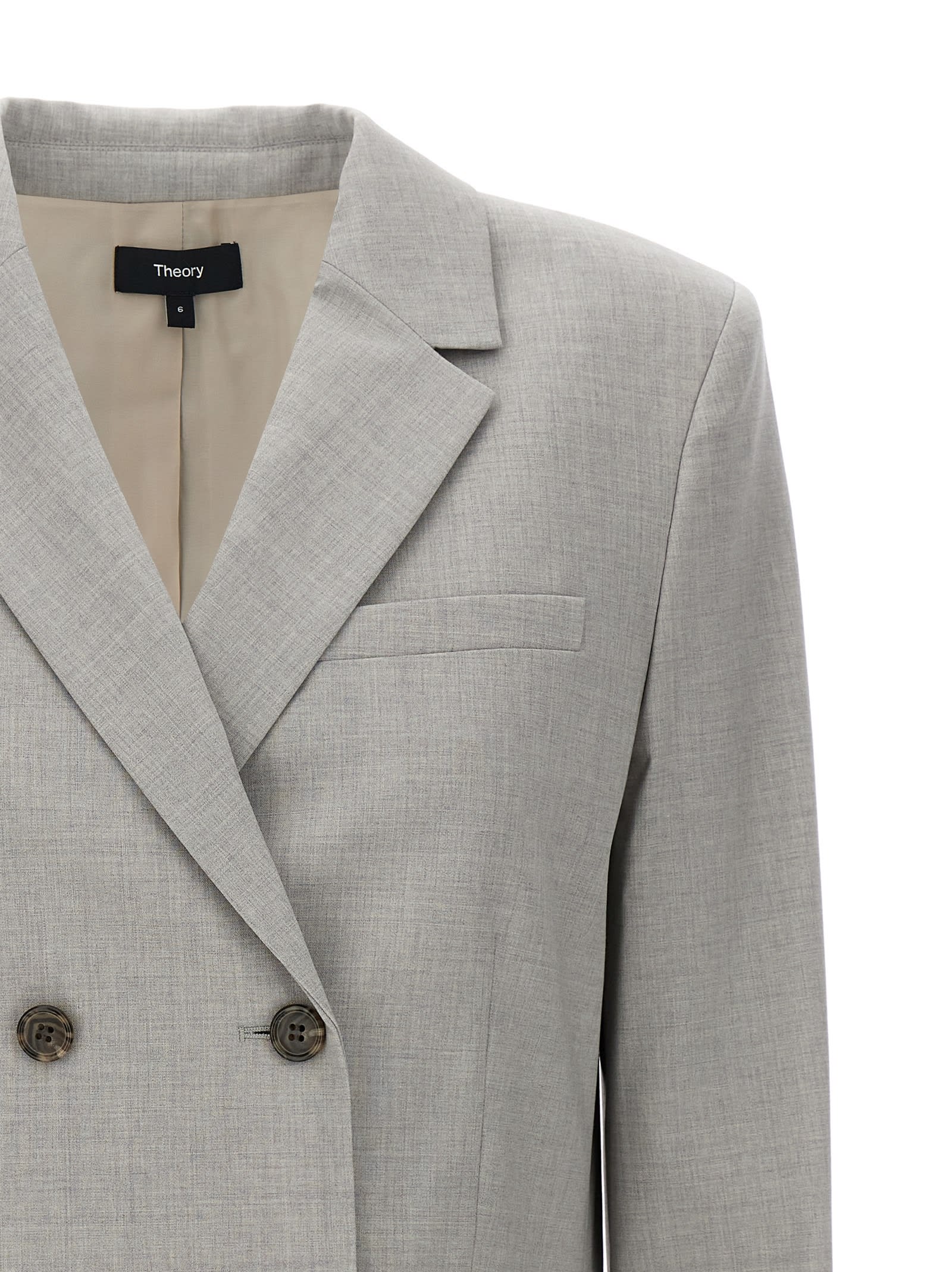 Shop Theory Double-breasted Blazer In Light Grey Melange
