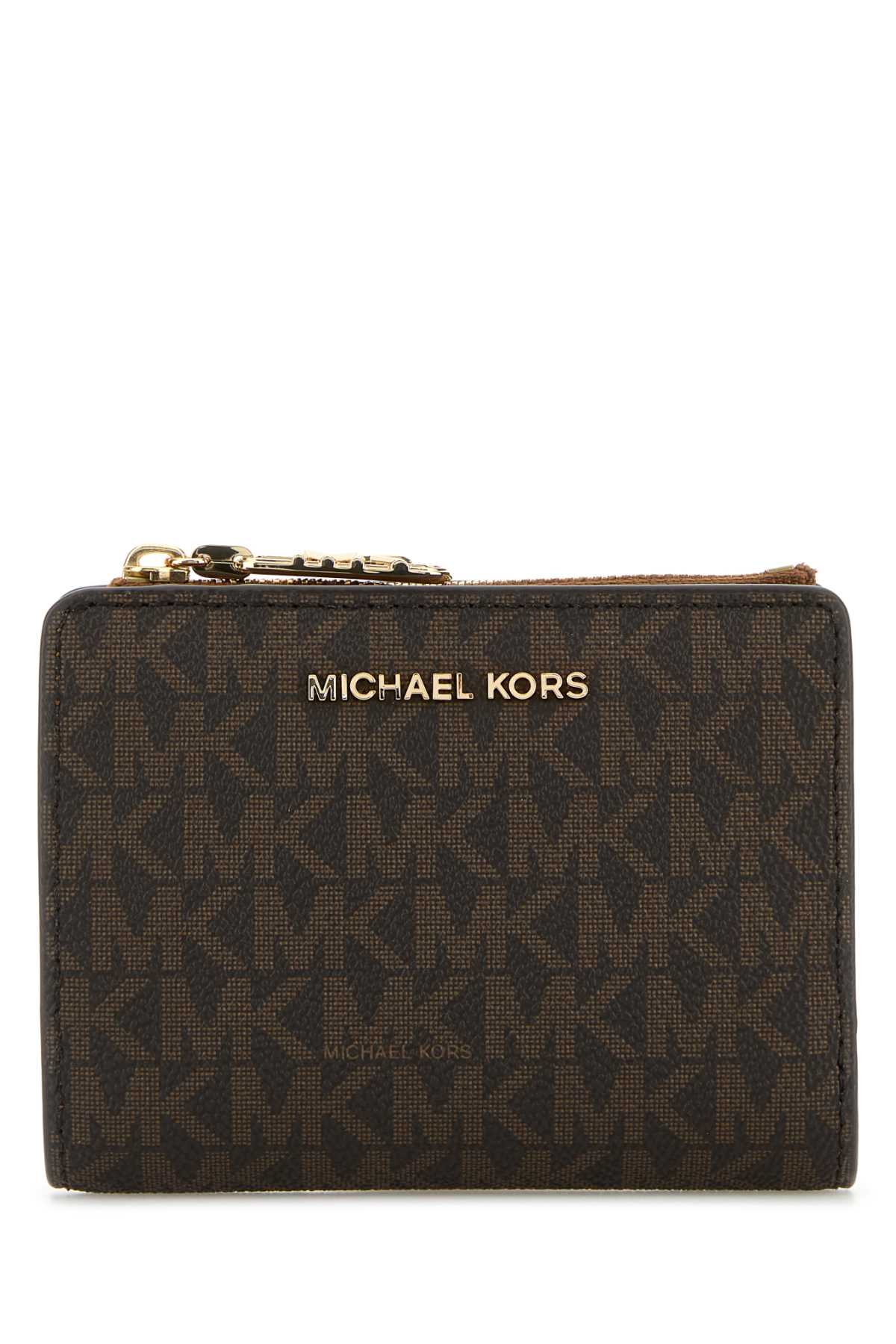 Michael Kors Printed Canvas Wallet In Brown