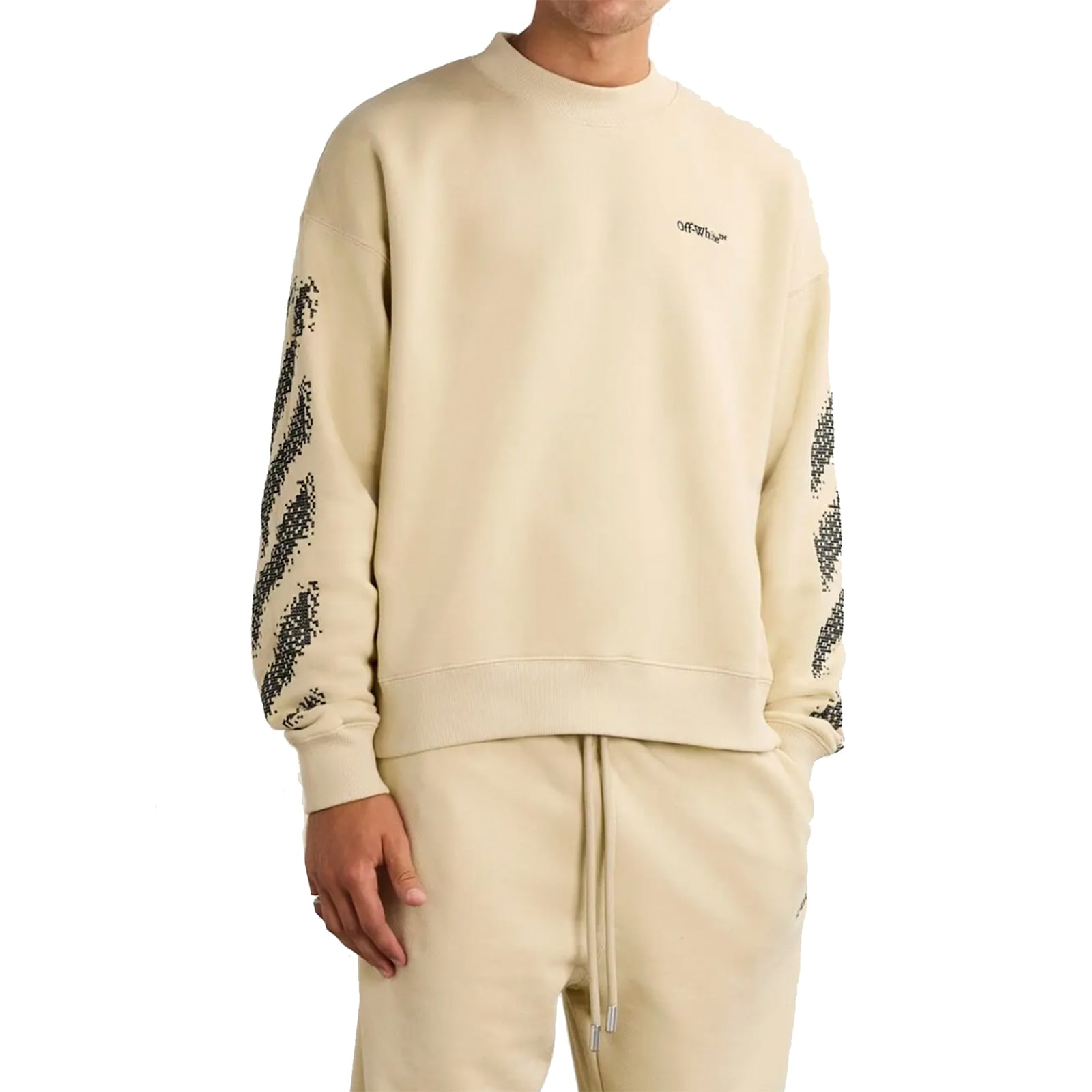 Off-white Beige Sweatshirt With Diagonal Stripes In White
