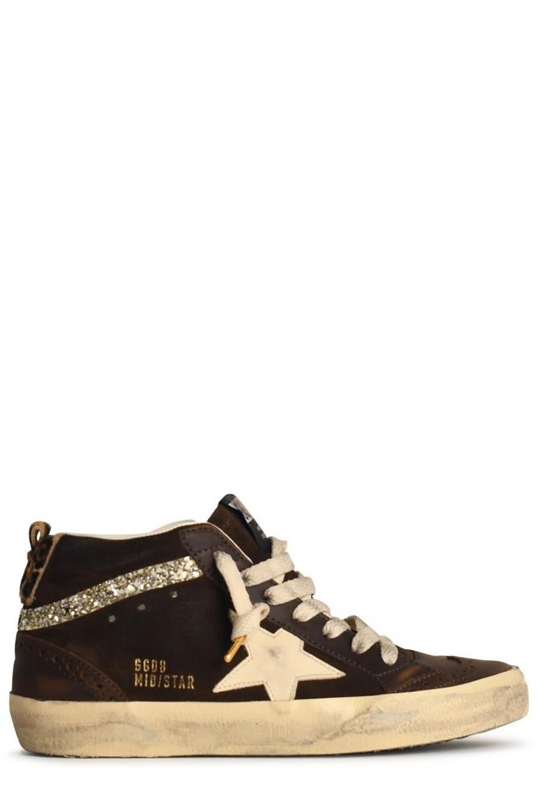 Shop Golden Goose Mid Star Glittered Lace-up Sneakers In Brown Wht Sil