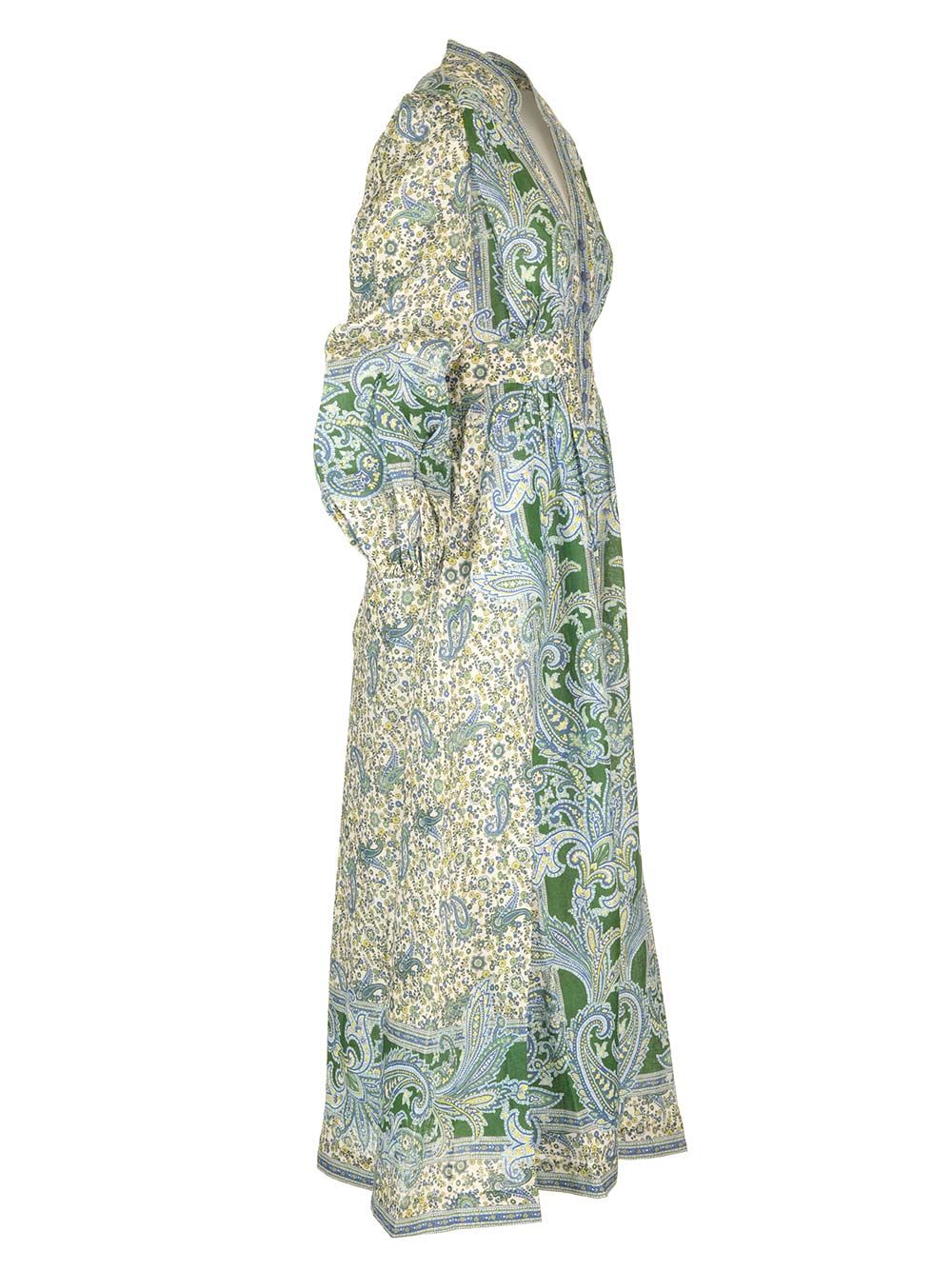 Shop Zimmermann Ottie Plunge Midi Dress In Green Paisley