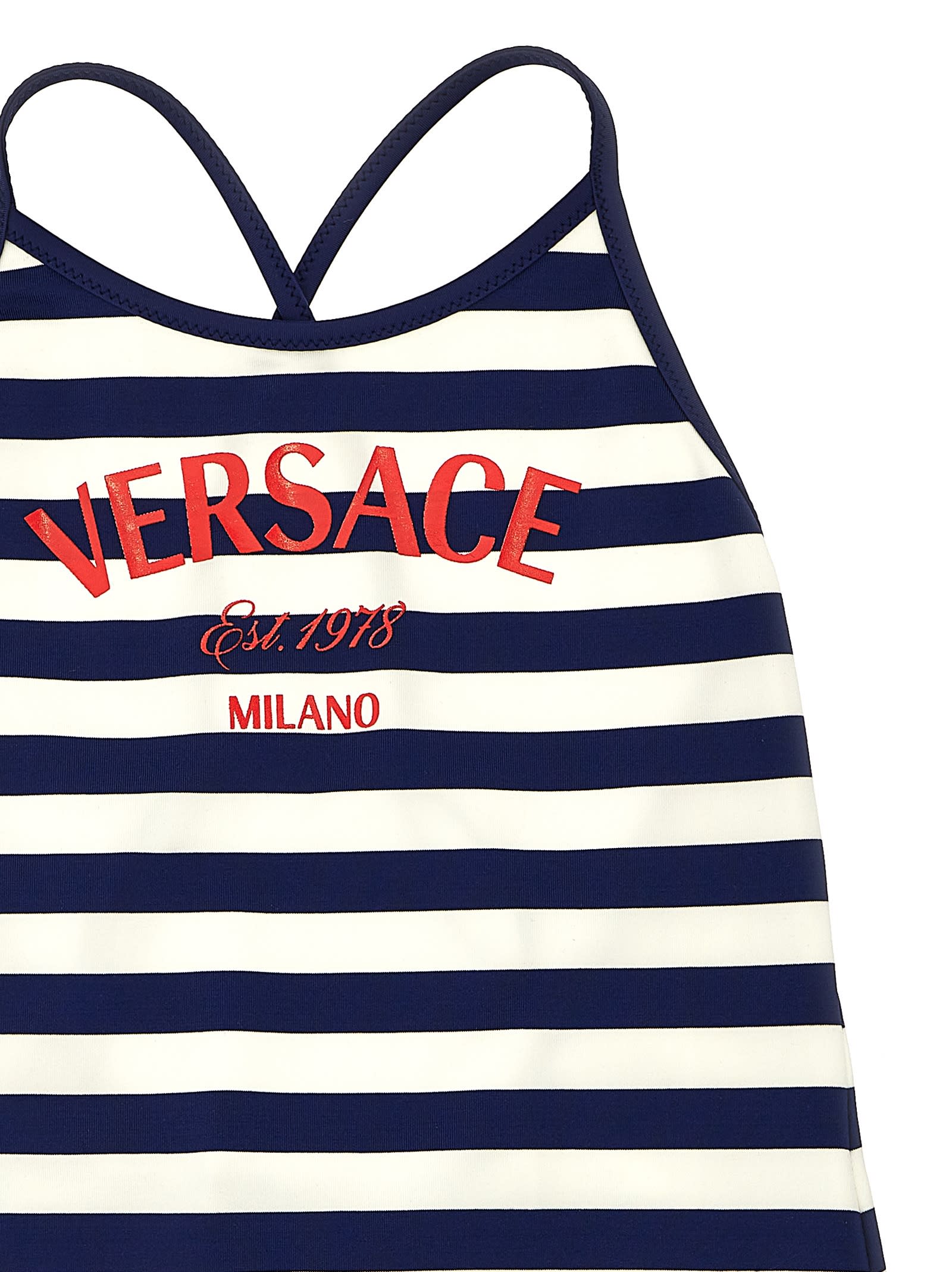 Shop Versace One-piece Swimsuit With Logo Stripes In Multicolor
