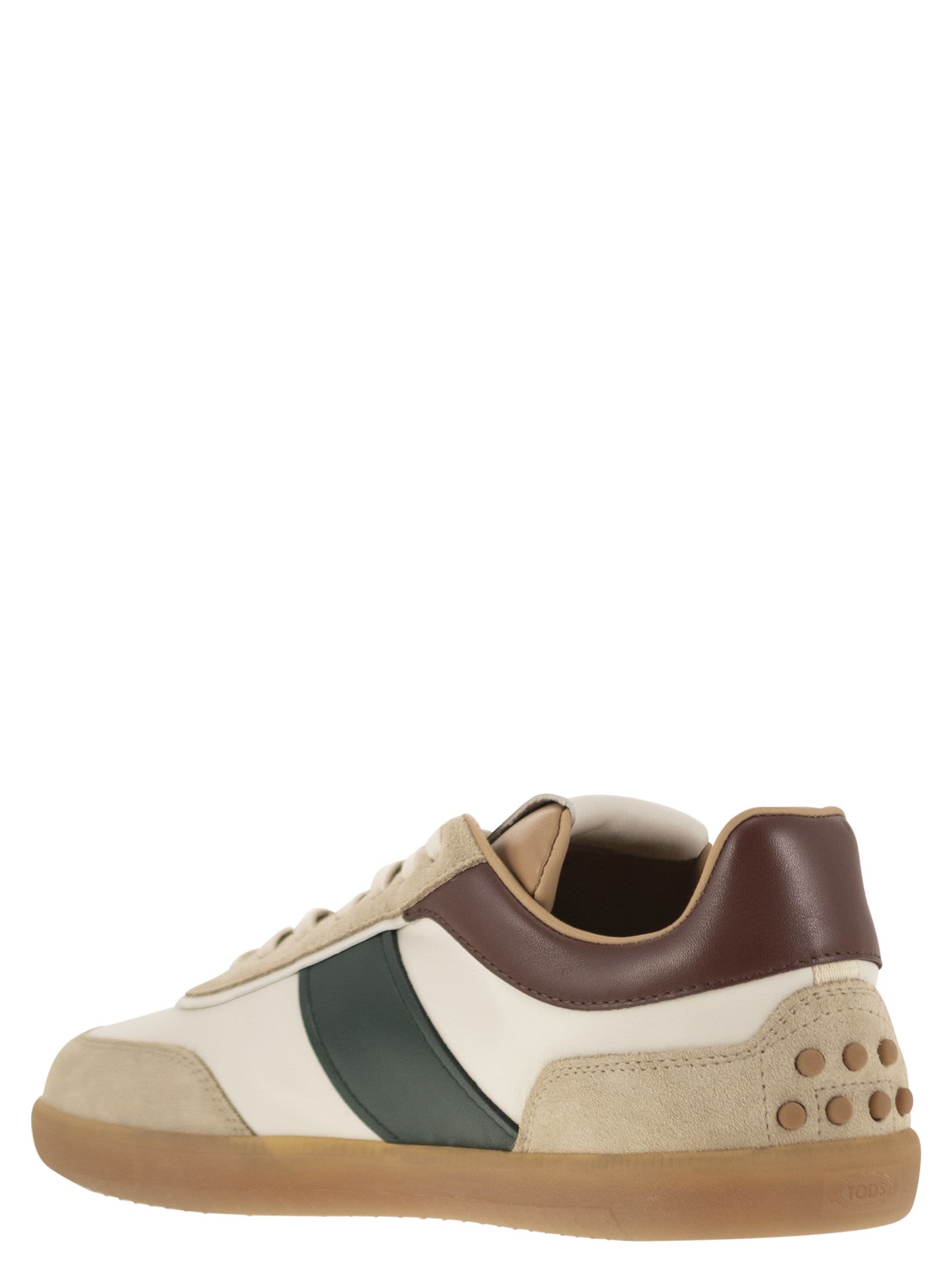 Shop Tod's Suede Leather Tabs Sneakers In Cream/brown/green