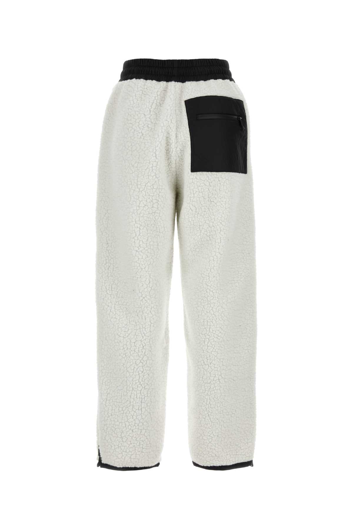 Palm Angels White Teddy Fabric Joggers In Whiteblack