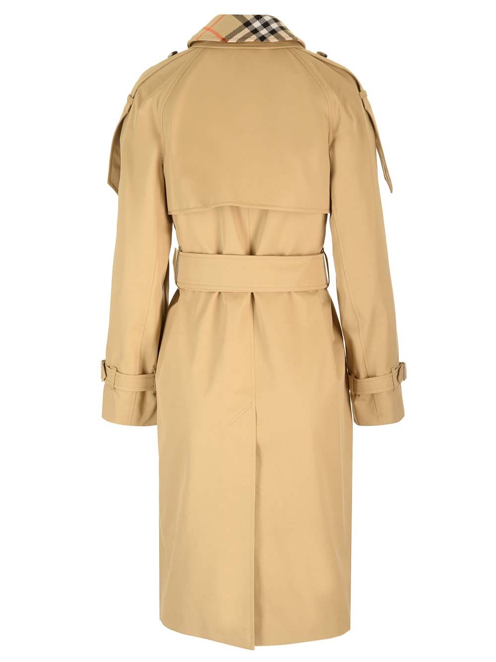 Shop Burberry Gabardine Long Trench Coat In Beige