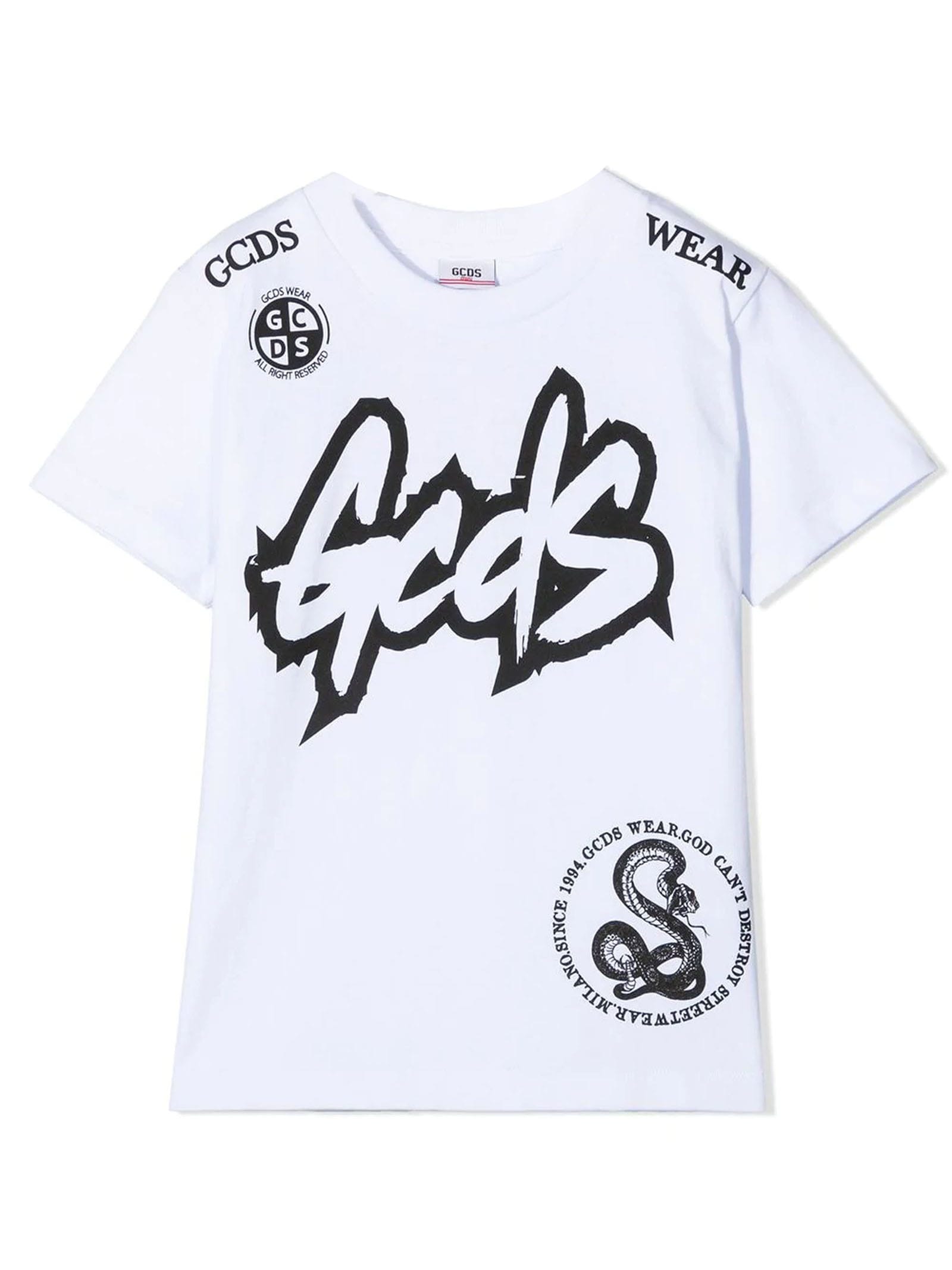 Shop Gcds White Cotton T-shirt In Bianco