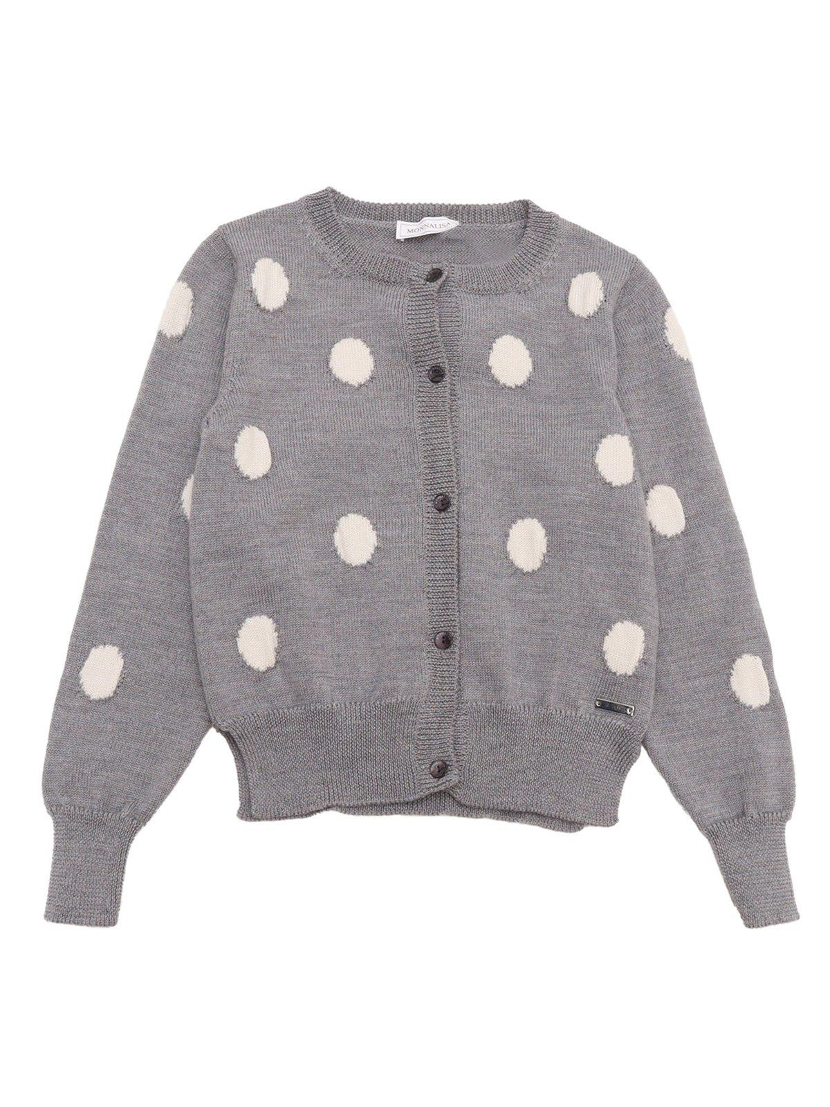 Monnalisa Polka-dot Wool Cardigan In Grey