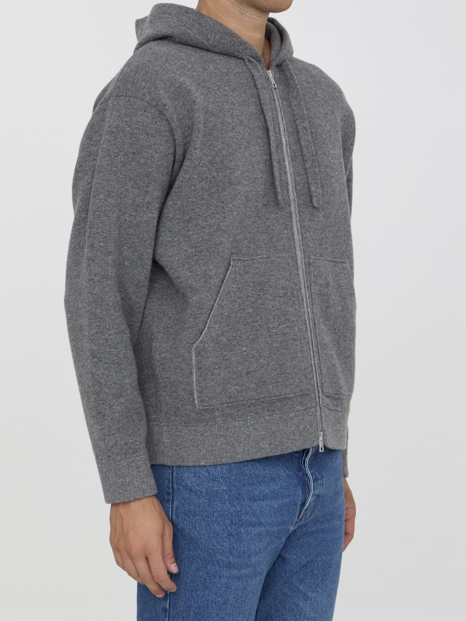 Shop Roberto Collina Zip-up Hooded Sweater In Grey