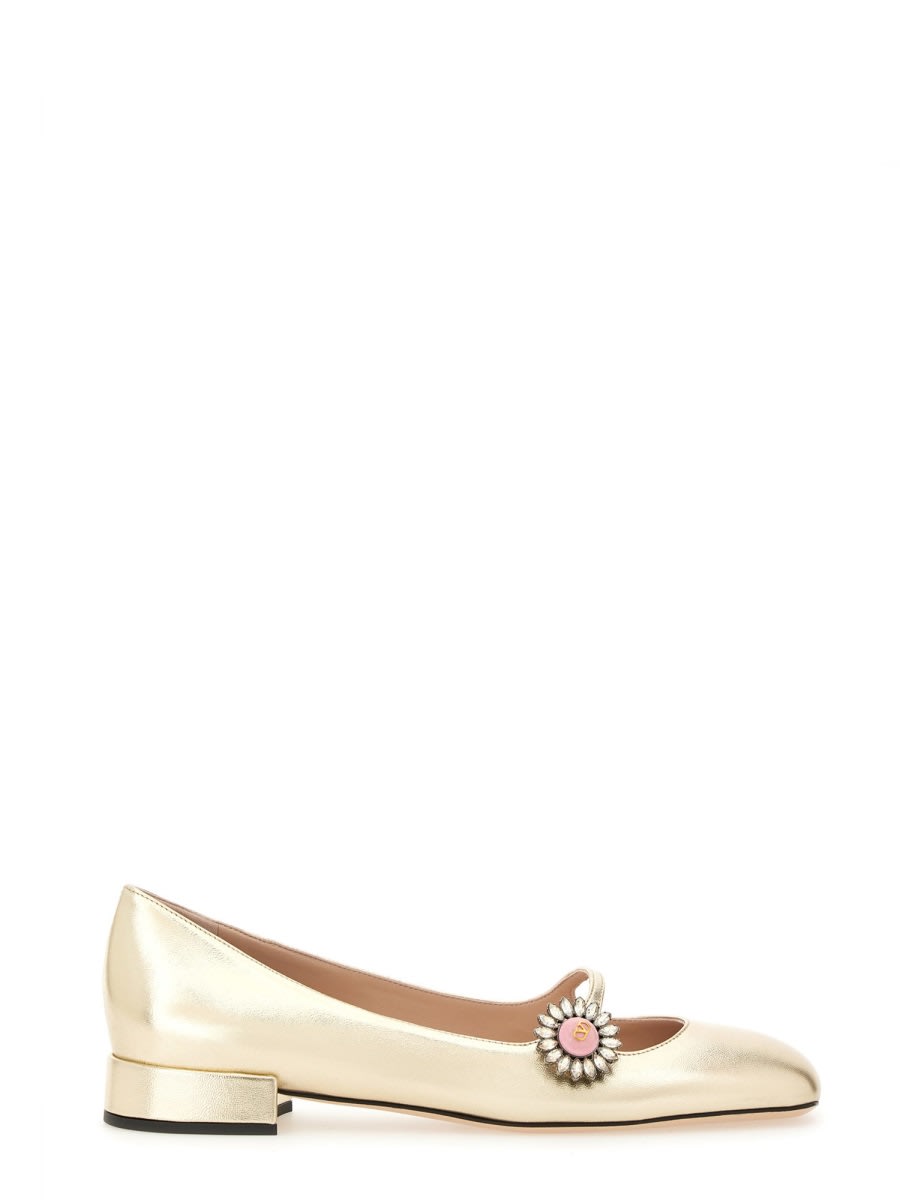 Valentino Mary Jane Metallic Leather Ballet Flats