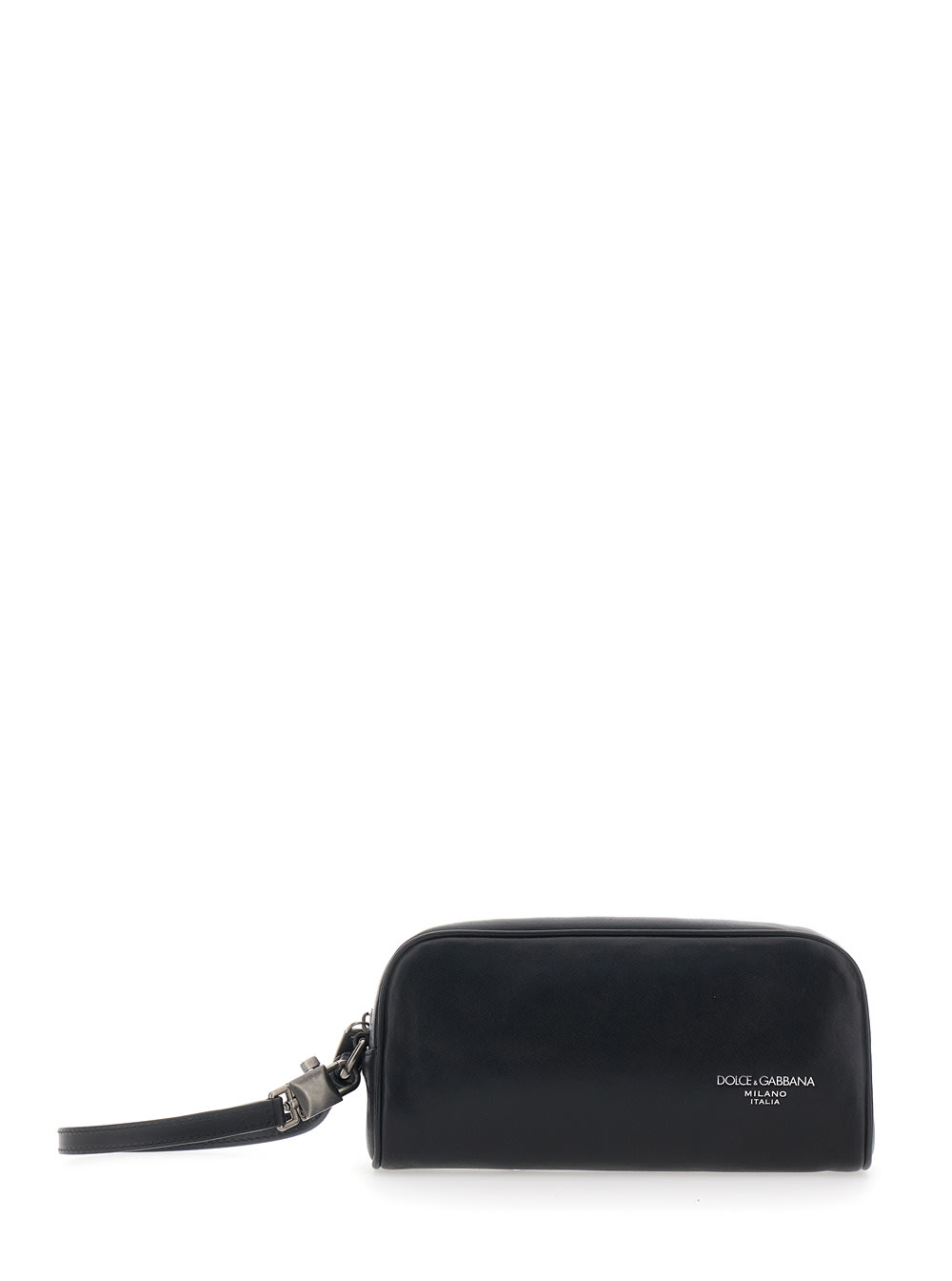 Dolce & Gabbana Black Clutch With Wrist Strap And Logo Lettering On The Front In Leather Man