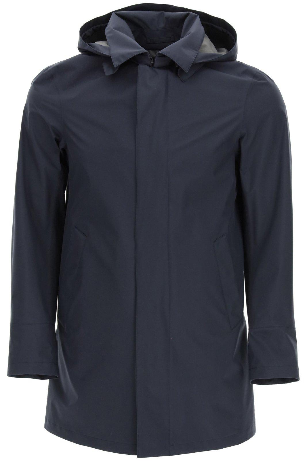 Shop Herno Hooded Rain Coat In Blu