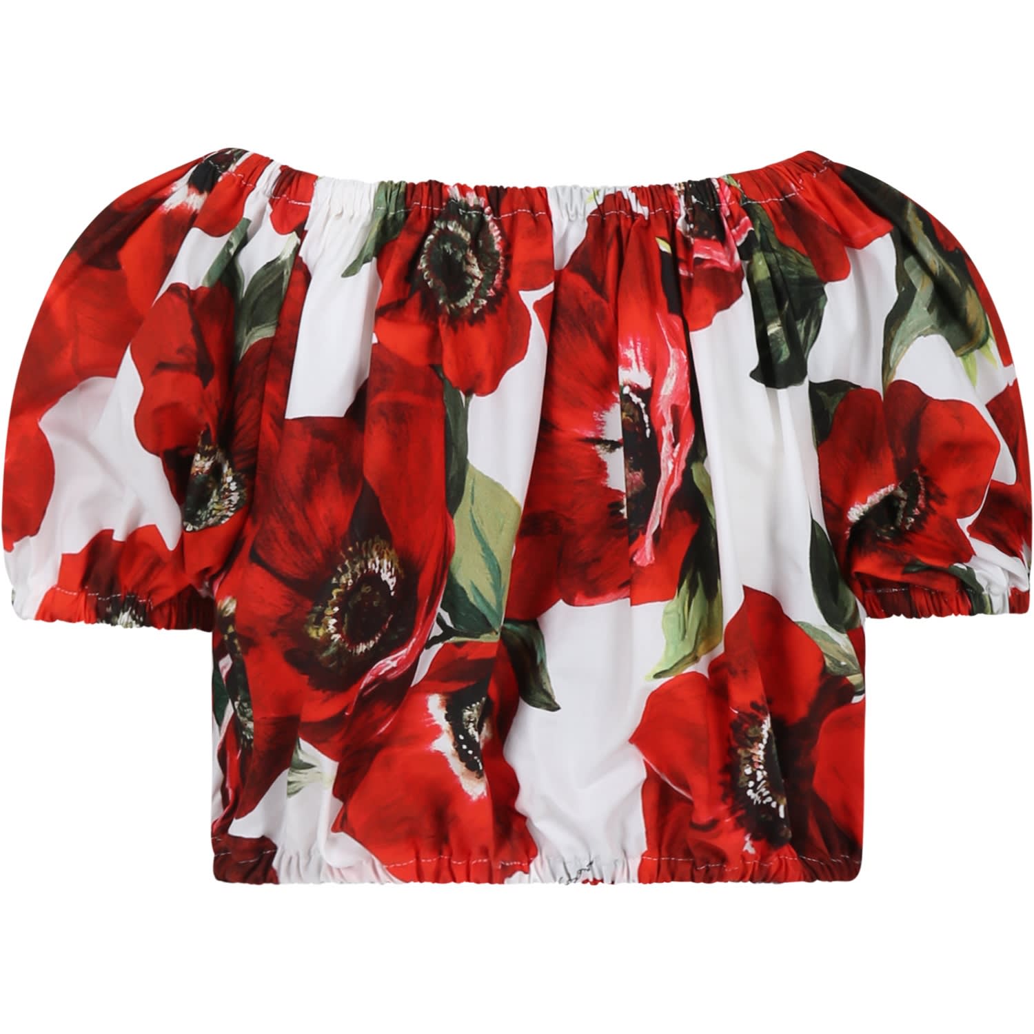Shop Dolce & Gabbana Red Top For Girl With Poppies Print