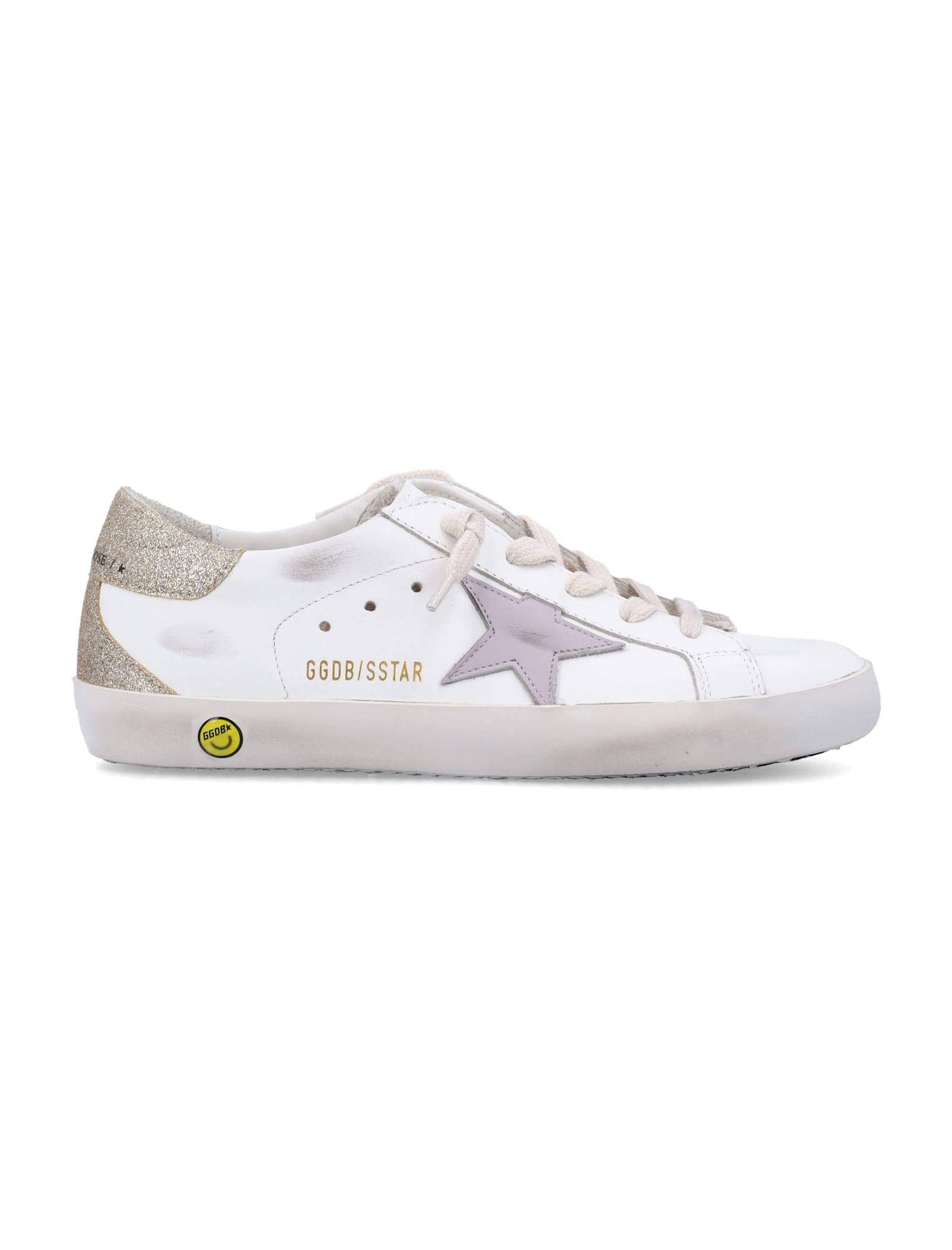 Golden Goose Super Star Glitter Lace Up Sneakers In White/lilac