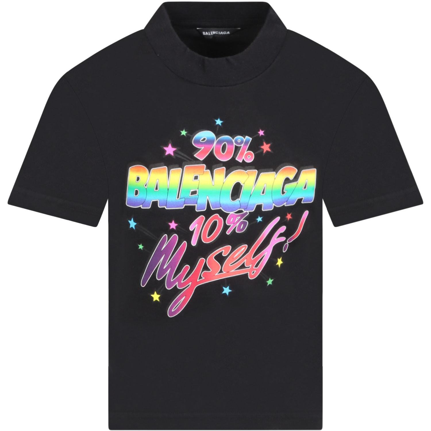 Balenciaga Black T-shirt For Kids With Multicolor Logo