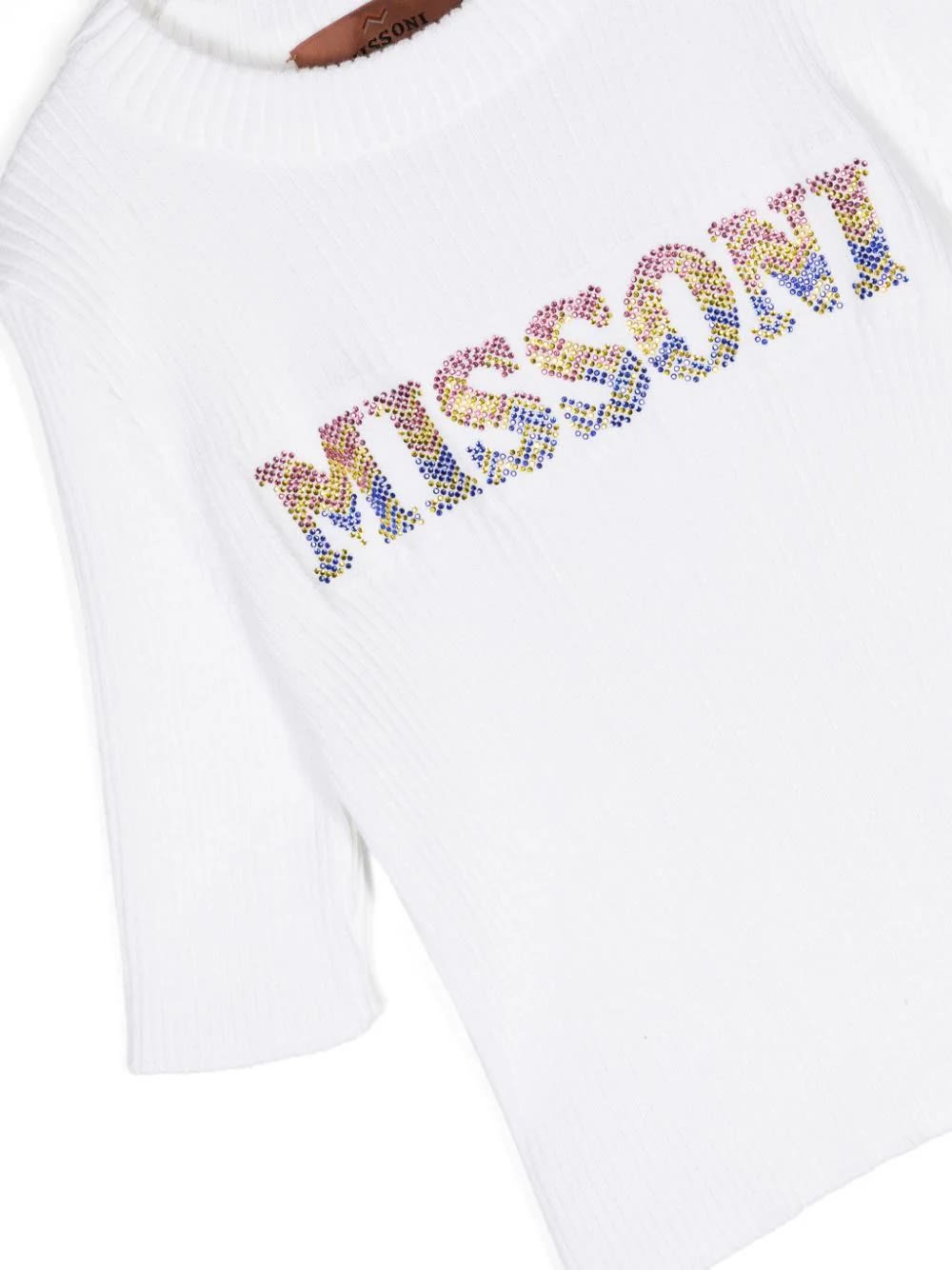 Shop Missoni White Ribbed Sweater With Rhinestone Logo