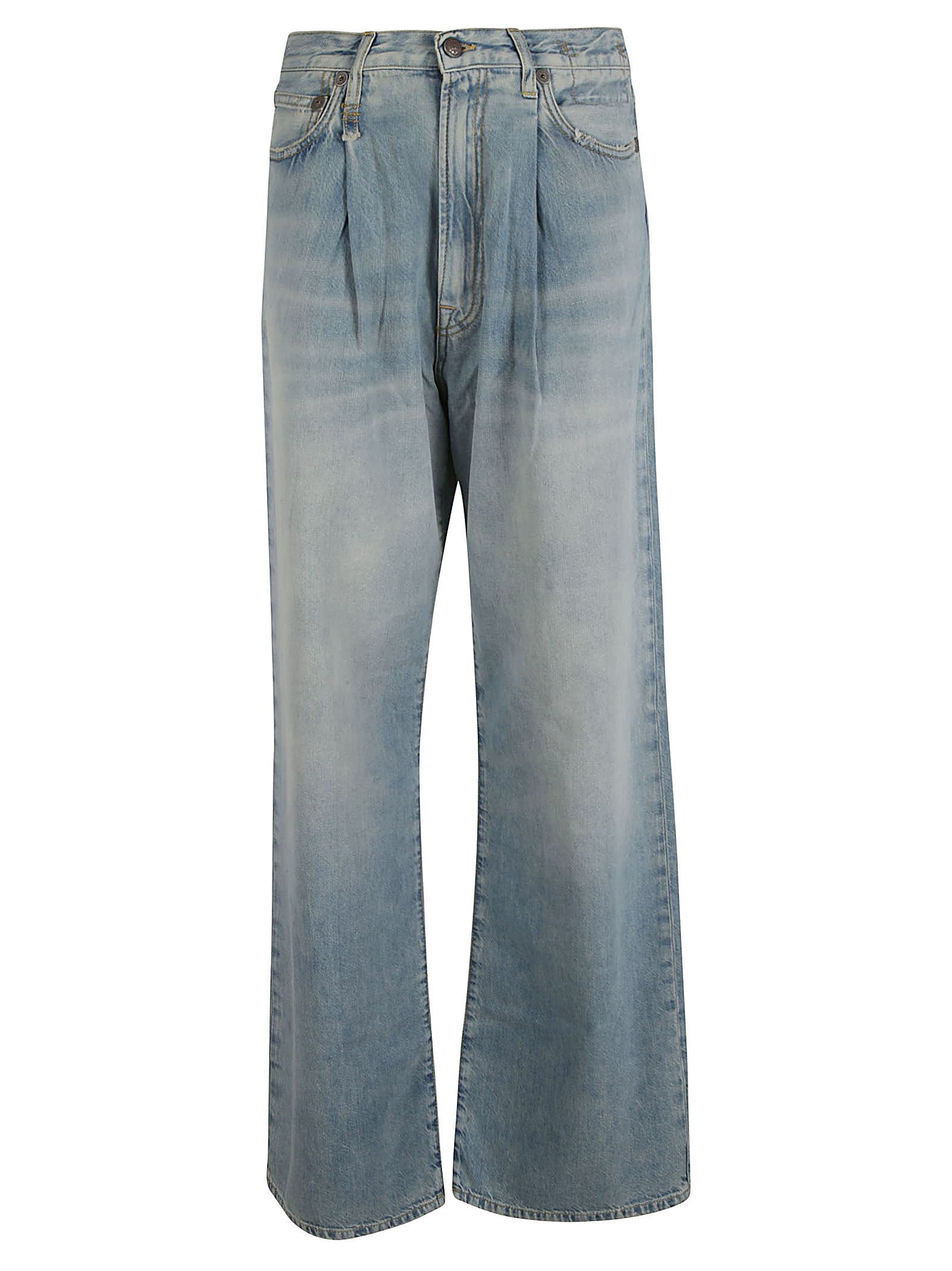 R13 Danon Pleated Wide Leg Jeans In Lennon Blue