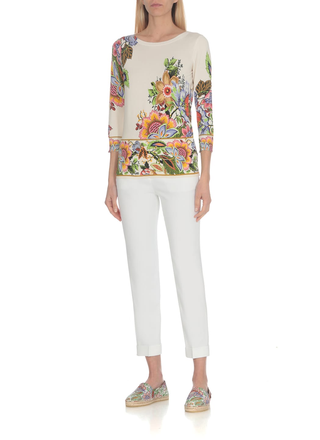 Shop Etro Silk Sweater In Beige/multicolour