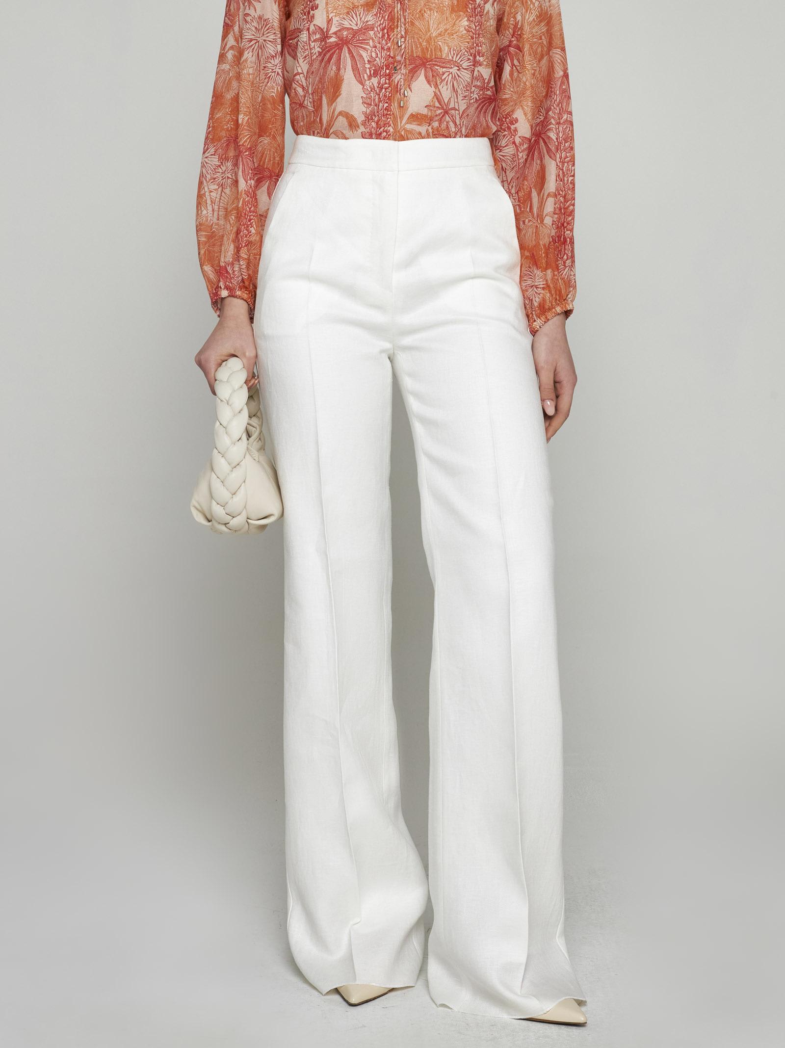 Shop Max Mara Brusson Linen Trousers In Bianco