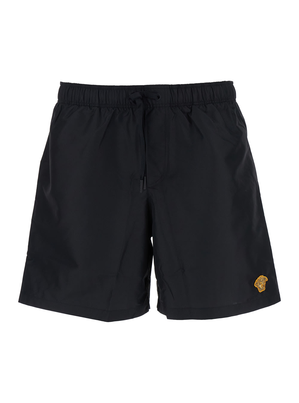 Versace Black Swim Shorts With Elastic Drawstring Waist And Medusa Embroidery On The Front In Black