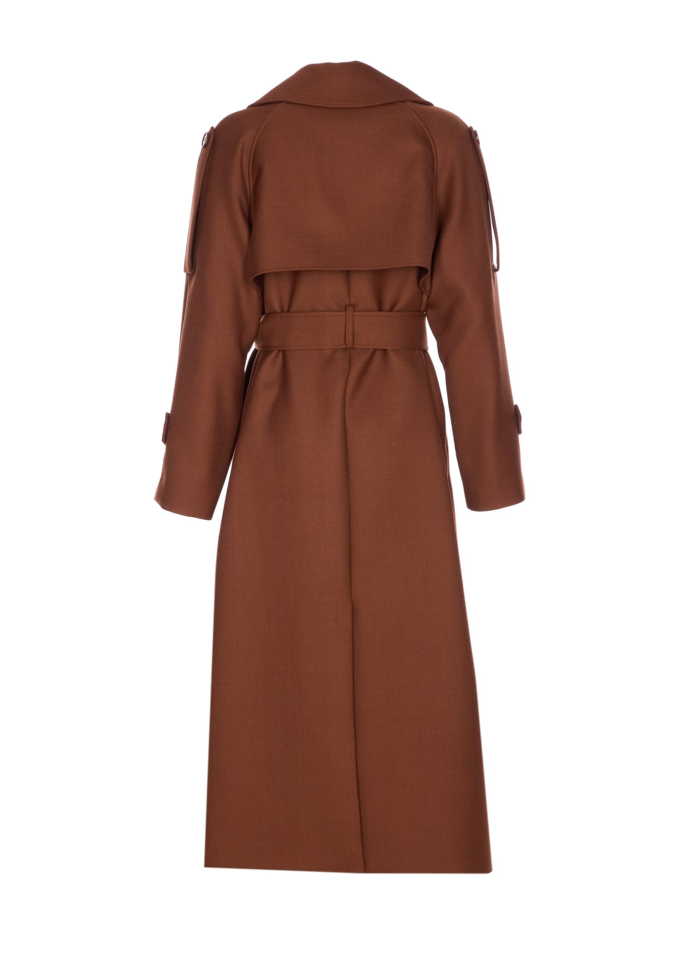 Patrizia Pepe Brown Wool Blend Trench Coat With Belted Waist In Brown
