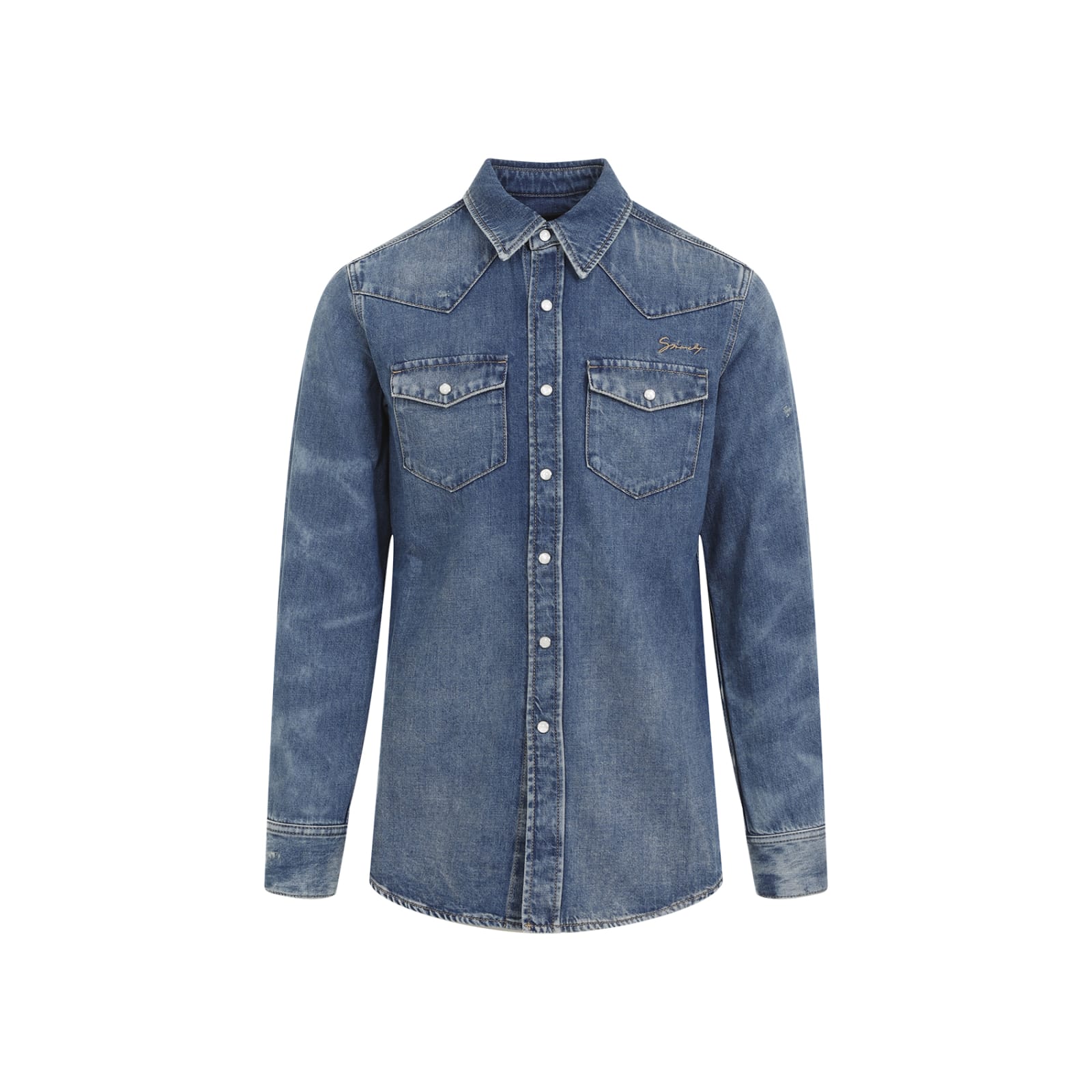 Shop Givenchy Denim Shirt In Oceanblue