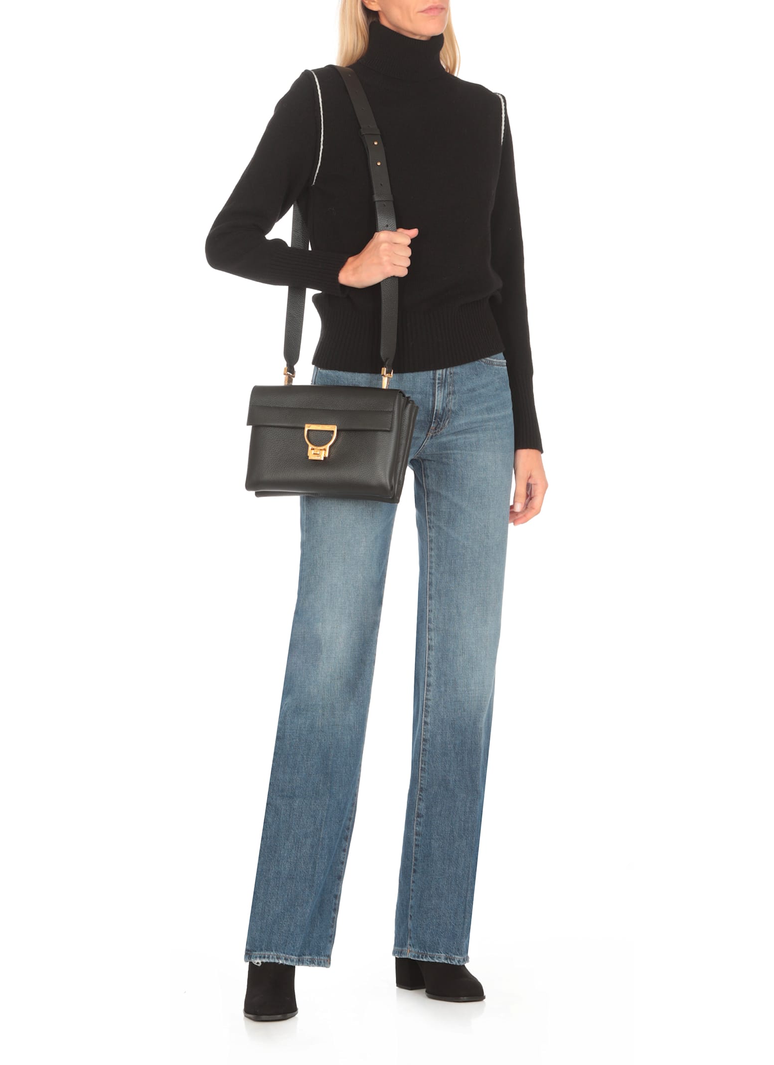 Coccinelle Structured Leather Shoulder Bag With Adjustable Strap In Burgundy