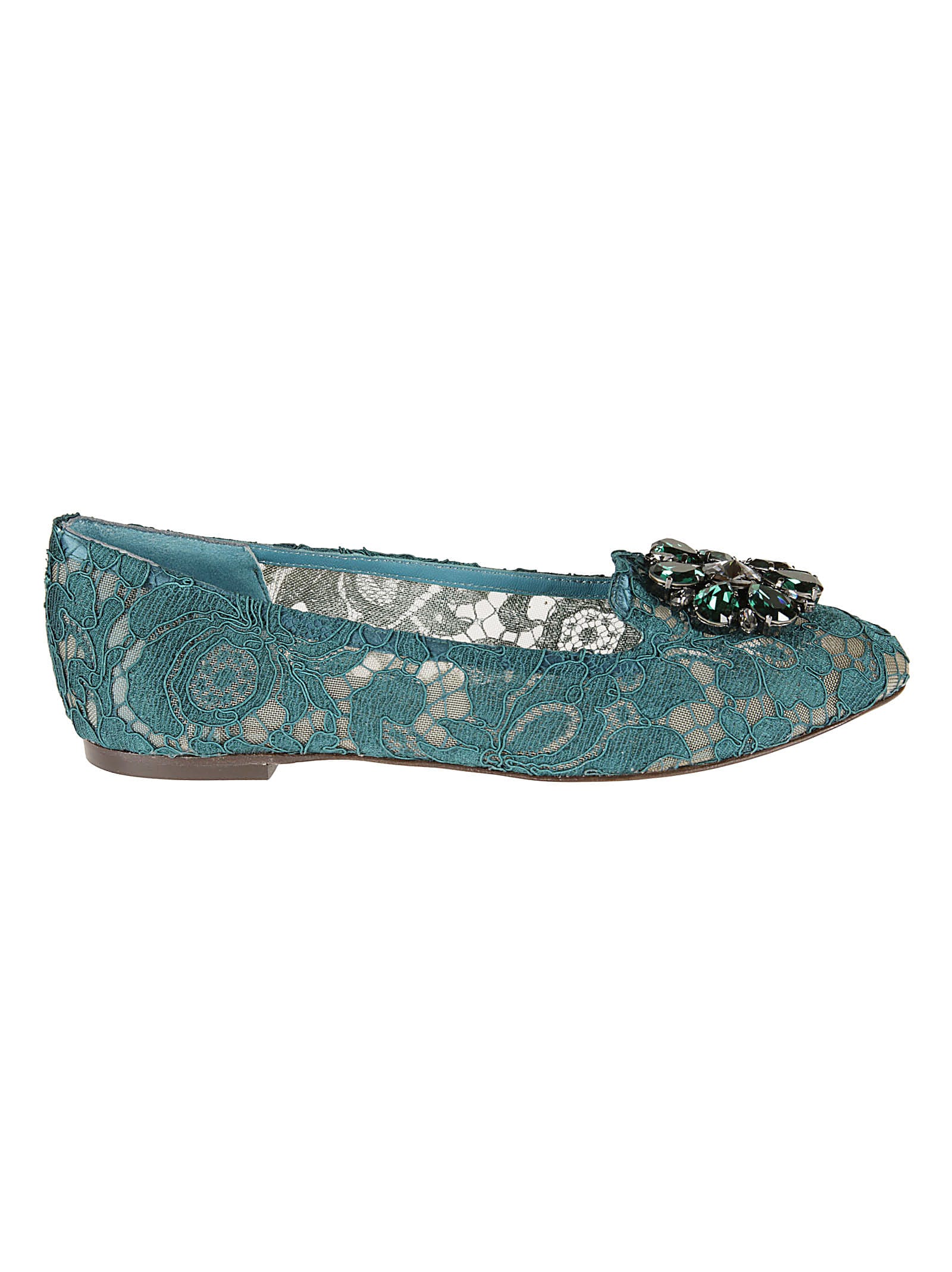 Dolce & Gabbana Crystal Embellished Floral Lace Slippers
