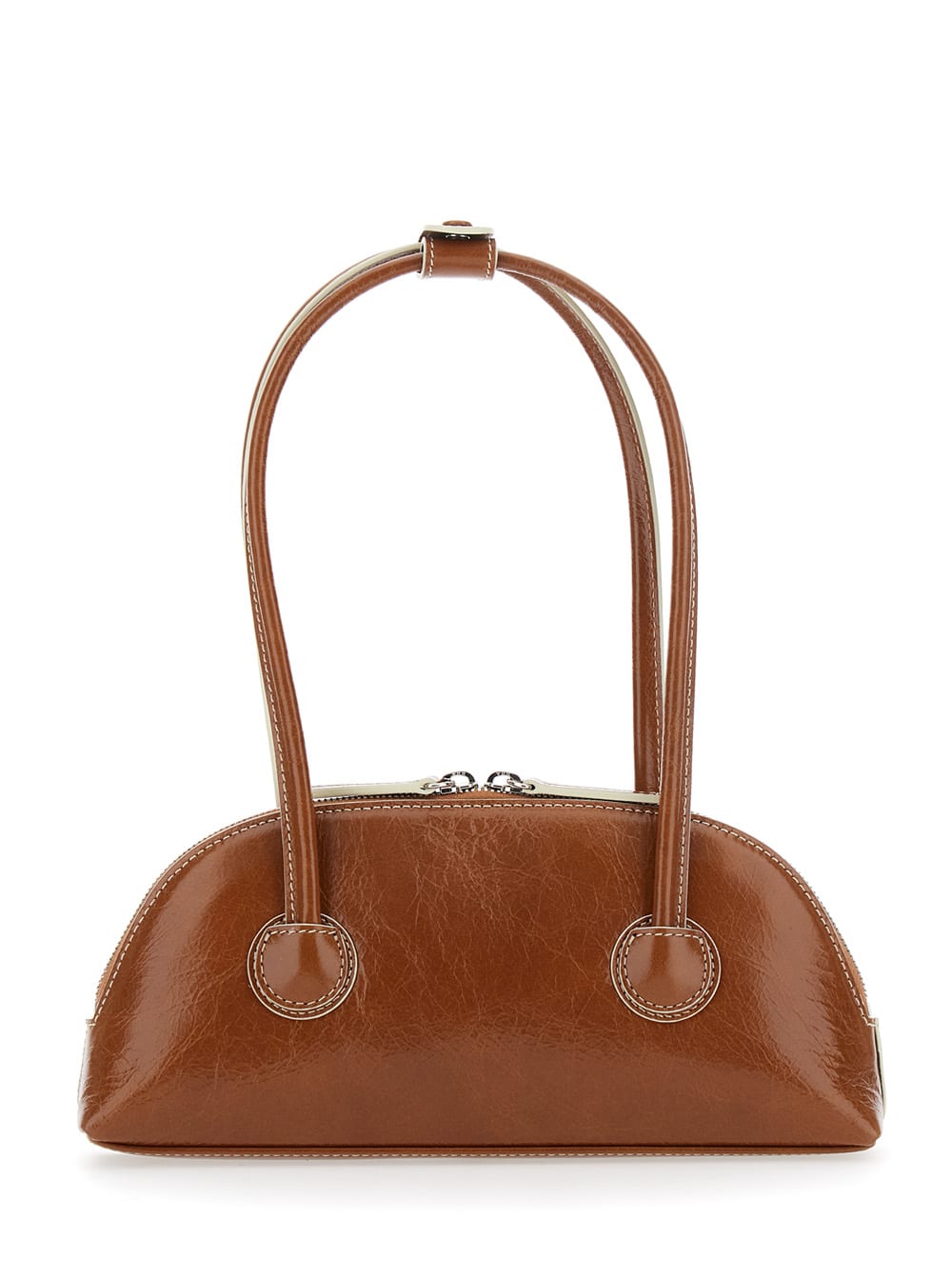 MARGE SHERWOOD BESSETTE BROWN SHOULDER BAG WITH LOGO ON THE FRONT AND DOUBLE ZIP IN LEATHER WOMAN