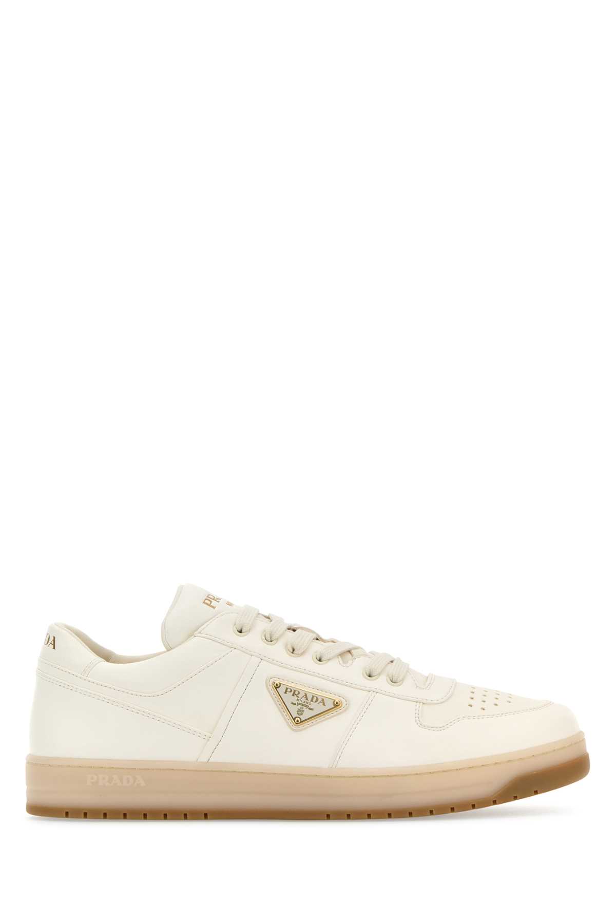 Prada Ivory Nappa Leather Downtown Sneakers In White