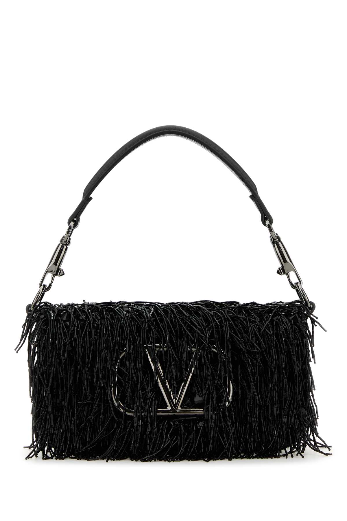 Shop Valentino Embellished Satin Small Locã² Handbag In Jetnero