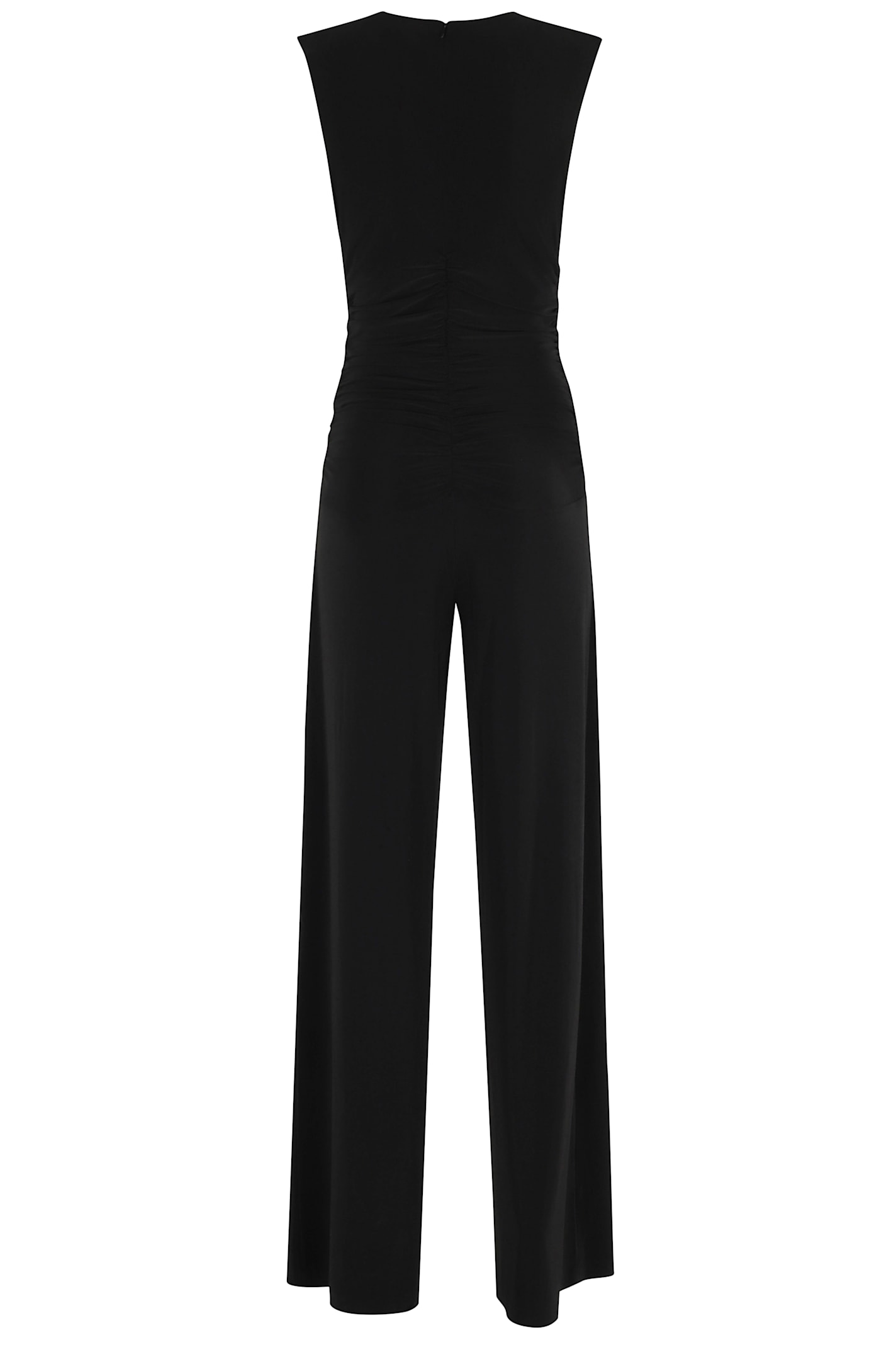Norma Kamali Sleeveless V-neck Jumpsuit Cinched Waist In Black
