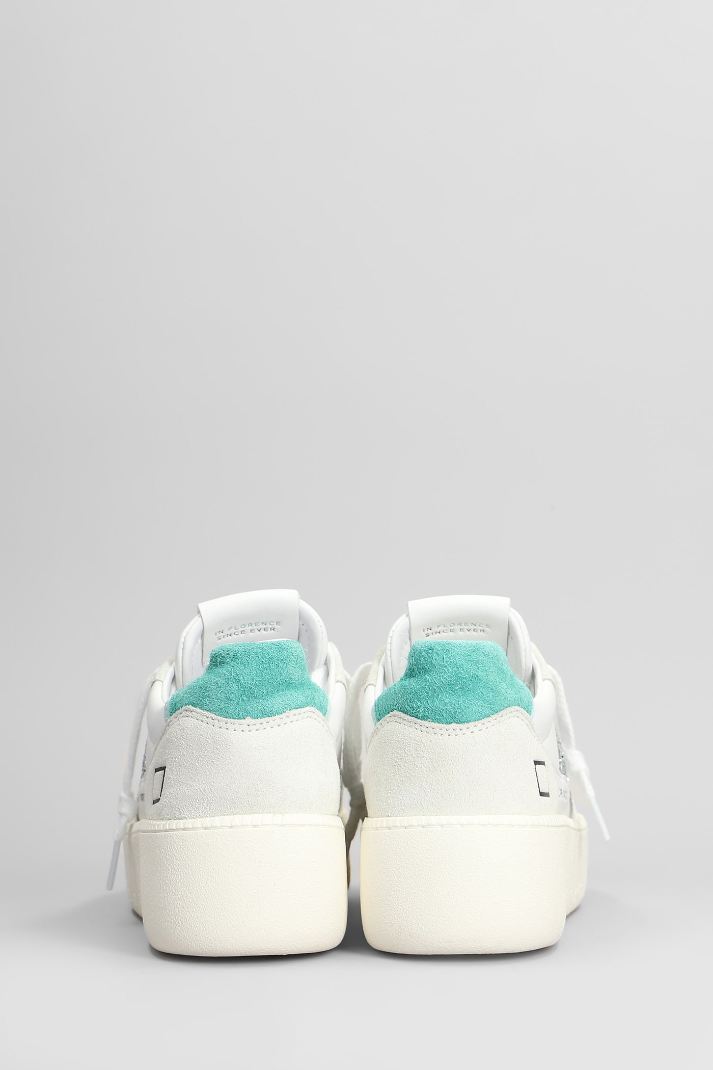 Date Court Platform Sneakers In White Leather And Fabric In Green