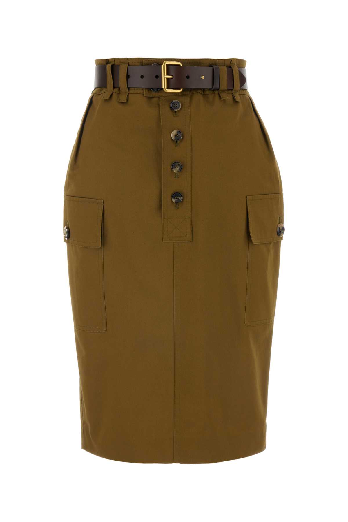 Shop Saint Laurent Khaki Cotton Blend Skirt In Kaki