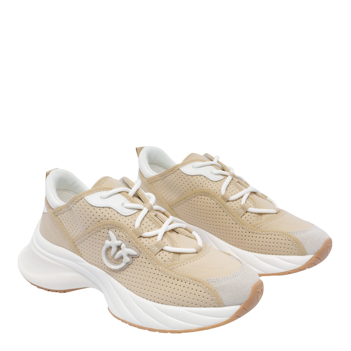 Pinko Sneakers Ariel Ajourées Avec Logo Love Birds In Beige