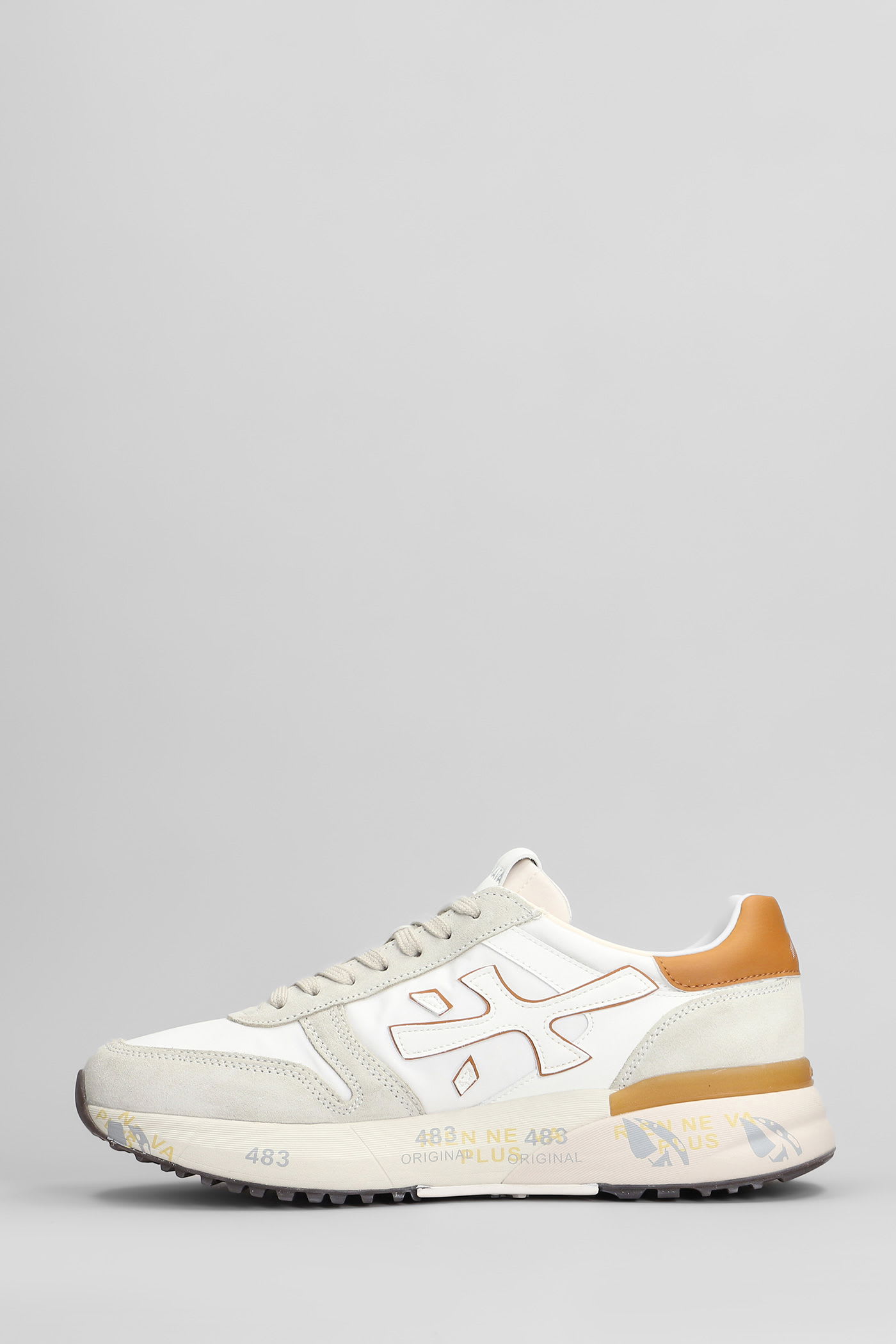 Premiata White Sneaker With Orange Suede Accents In White