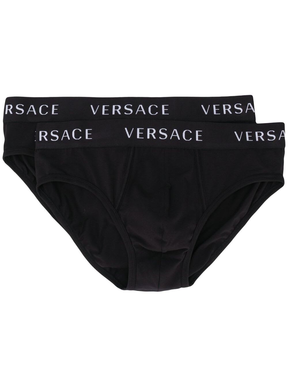 VERSACE VERSACE MAN S TWO BLACK COTTON BRIEFS WITH LOGO