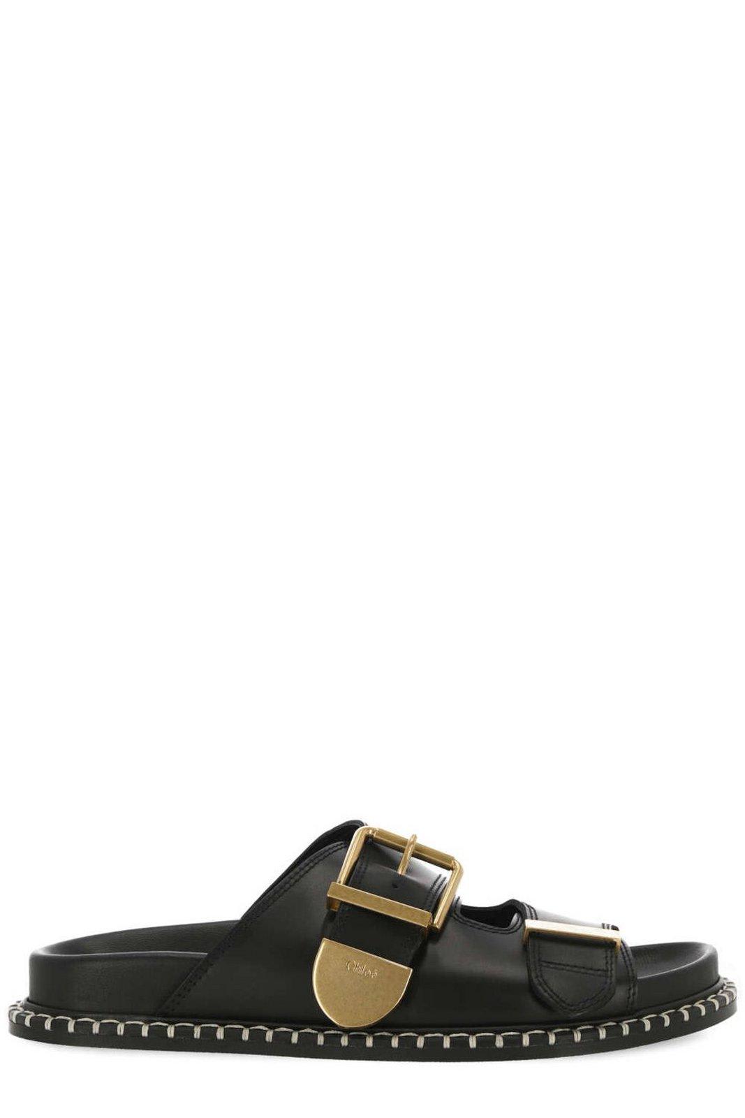 Shop Chloé Logo Engraved Buckled Sandals In Nero