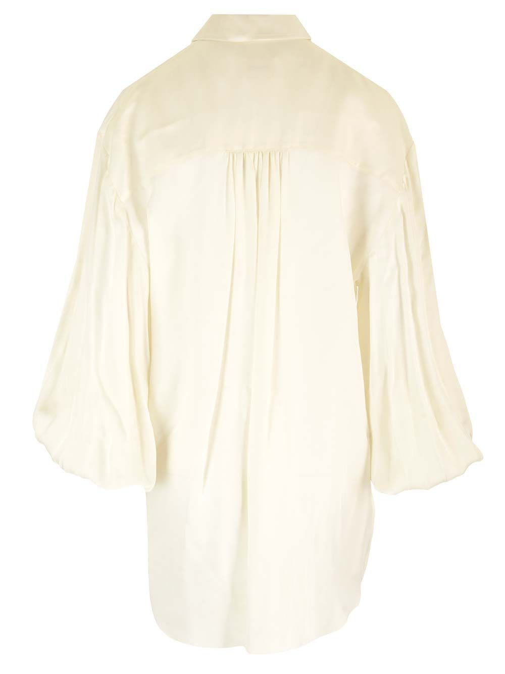 Shop Khaite Satin Long Shirt In White