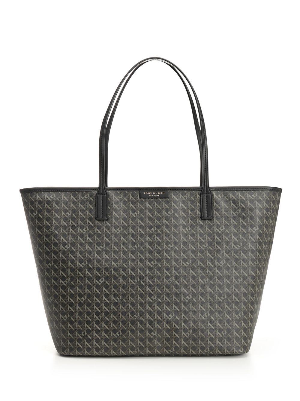 Tory Burch Spacious Black Cotton Tote With Structured Silhouette In Green