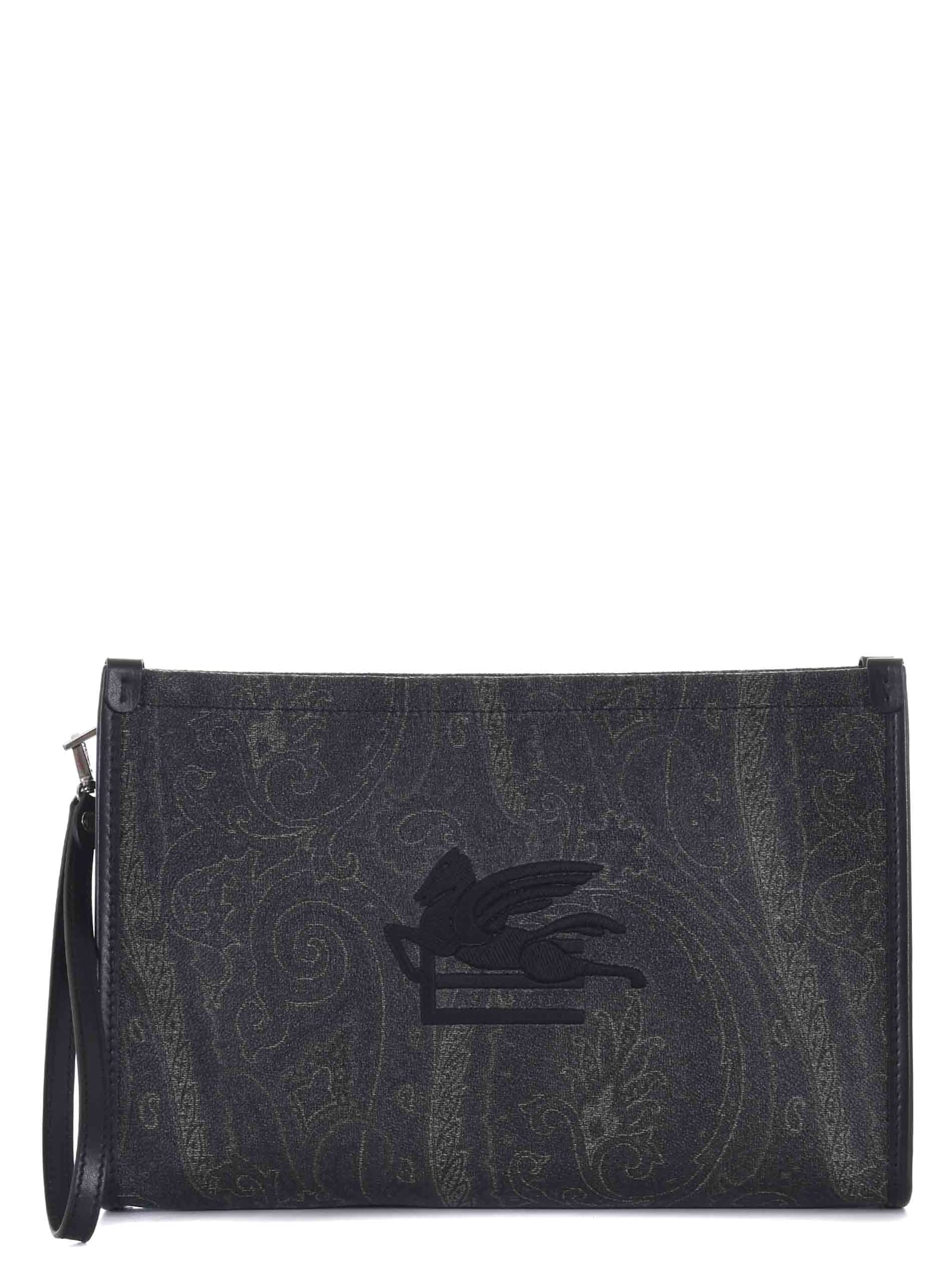 Shop Etro Clutch Bag In Grigio Scuro/nero