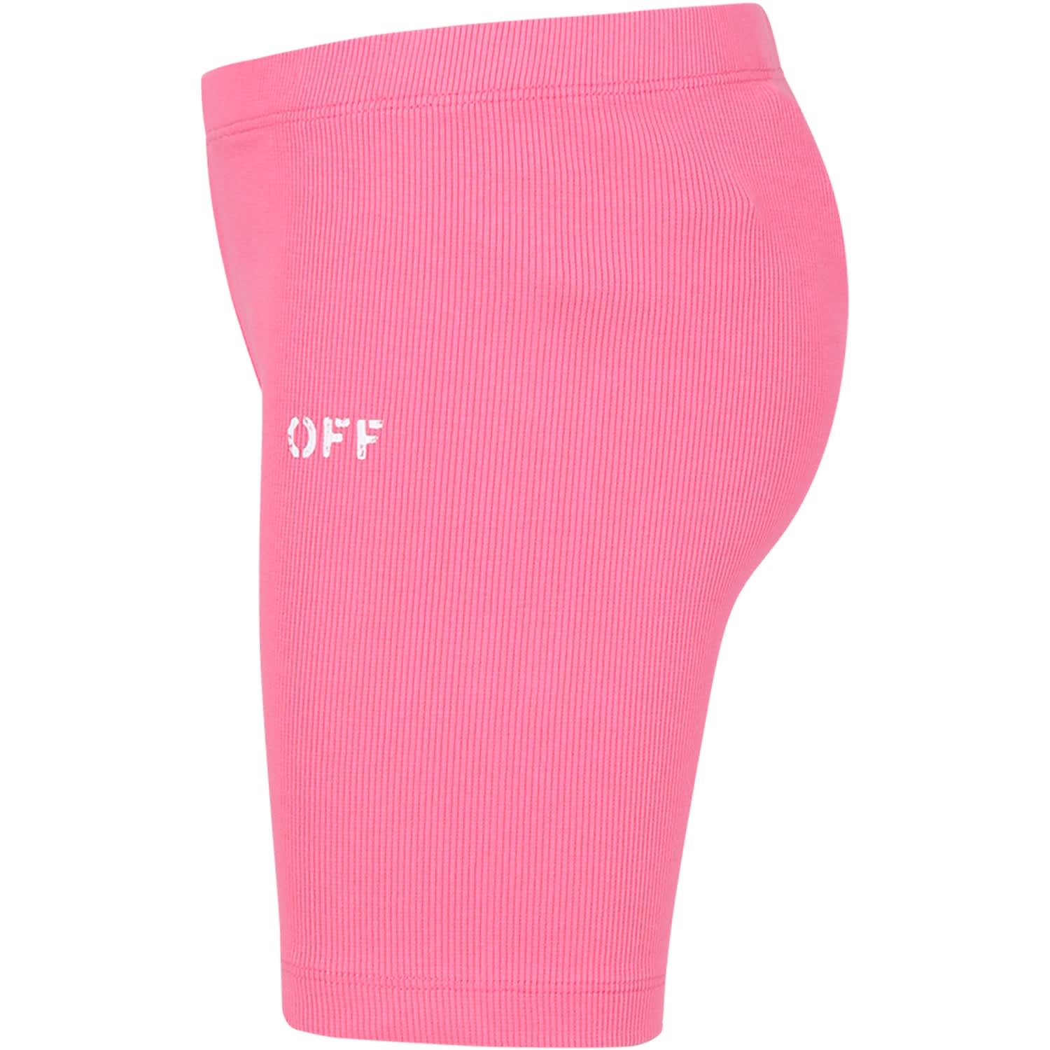 Shop Off-white Fuchsia Shorts For Girl With Logo