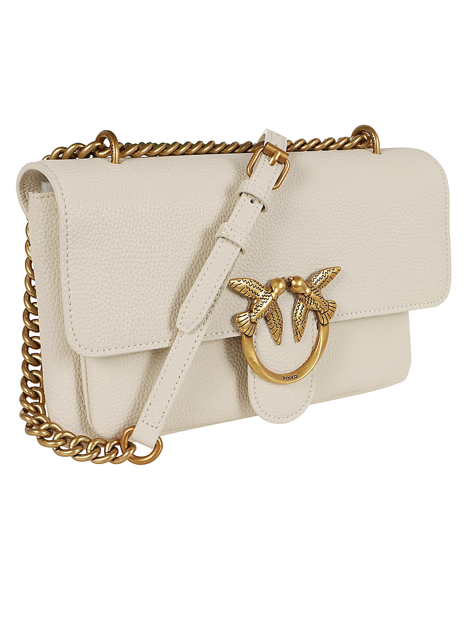 Shop Pinko Love One Soft Mini Pelle Botta In Q Bianco Seta Antique Gold