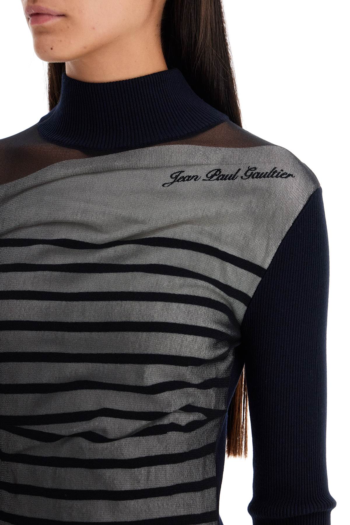 Shop Jean Paul Gaultier Striped Mini Dress In Two In Navy/white/black (black)